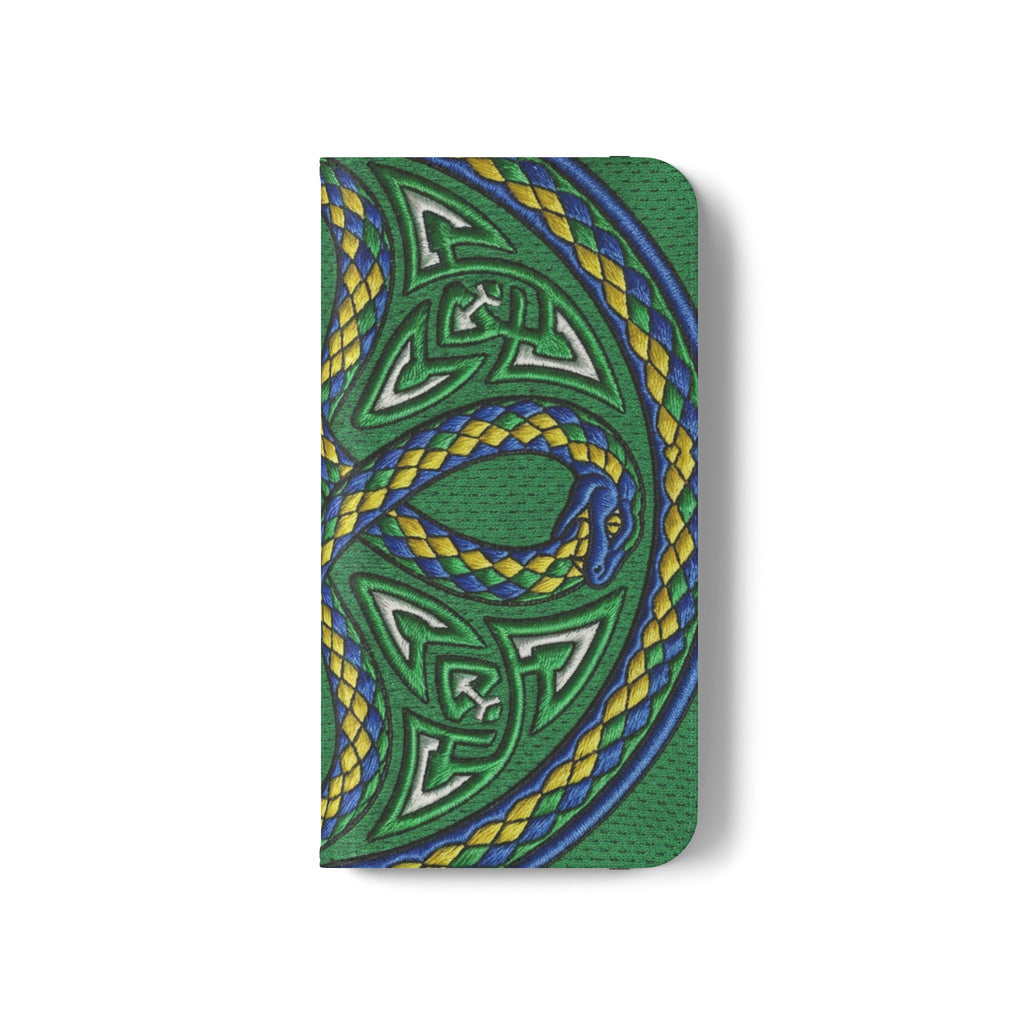 Ouroboros Green Flip Phone Case - Green & Gold Celtic Wallet Cover