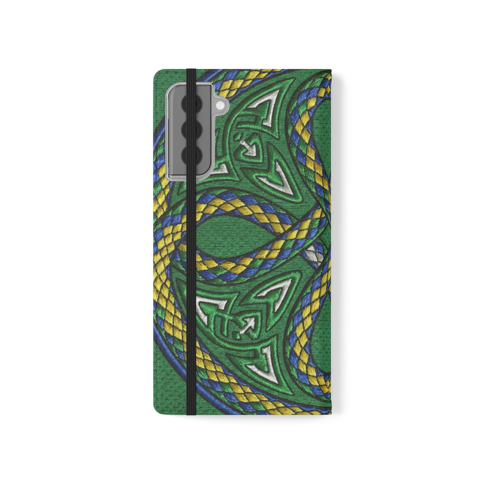 Ouroboros Green Flip Phone Case - Green & Gold Celtic Wallet Cover