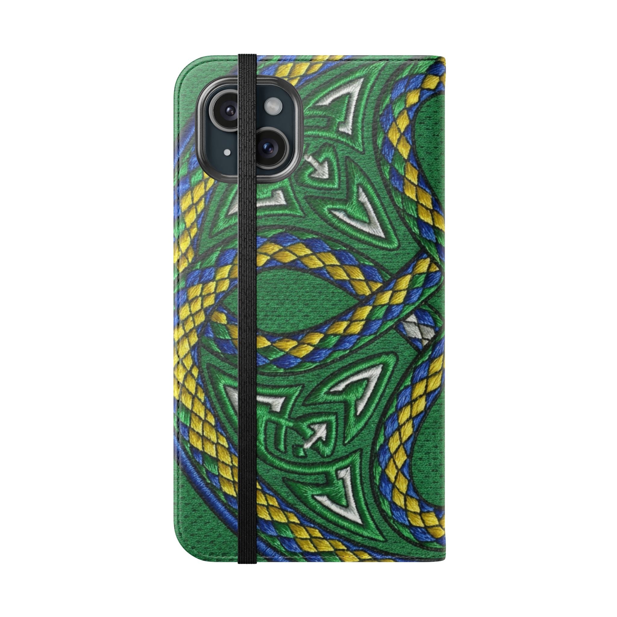 Ouroboros Green Flip Phone Case - Green & Gold Celtic Wallet Cover