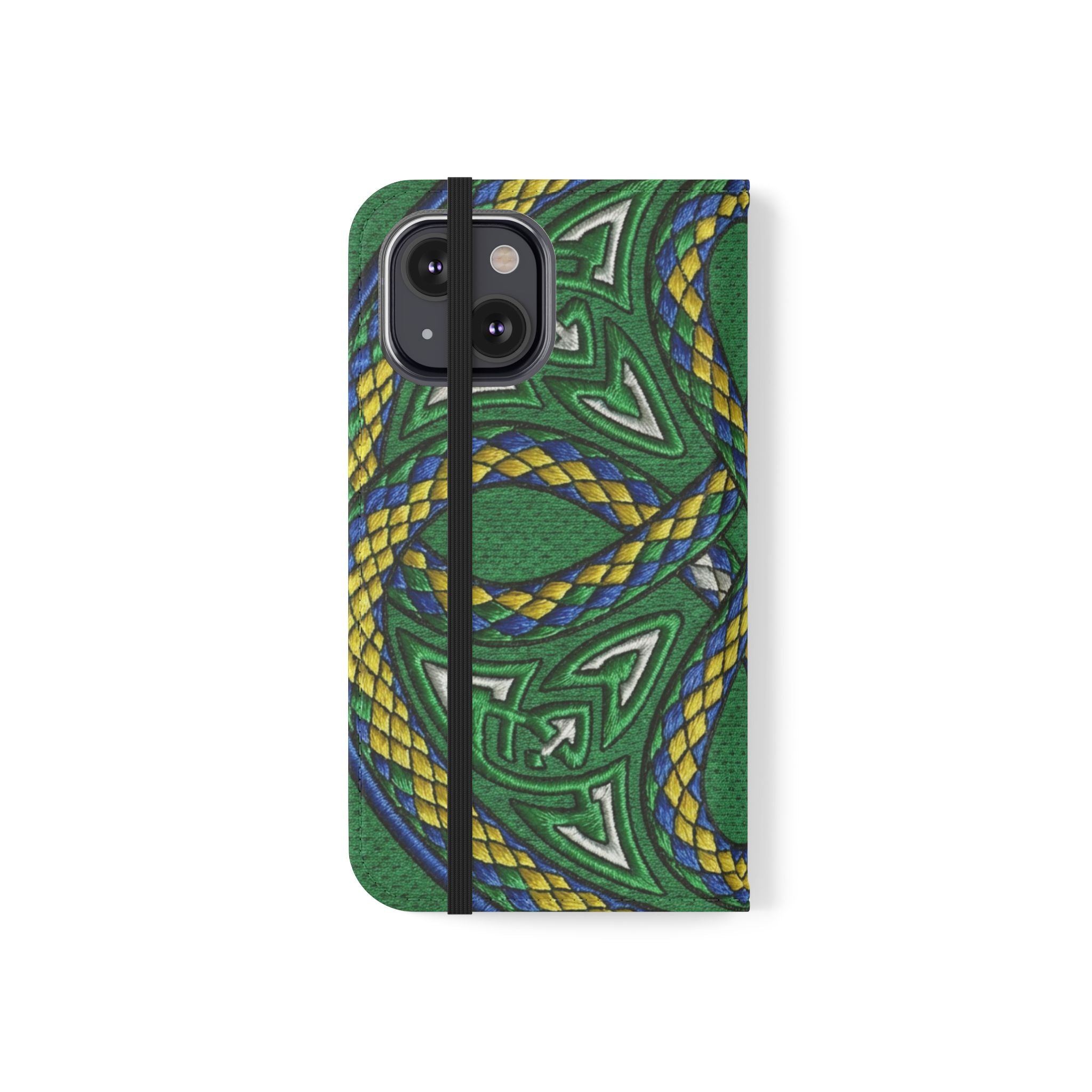 Ouroboros Green Flip Phone Case - Green & Gold Celtic Wallet Cover
