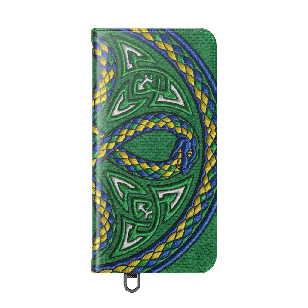 Ouroboros Green Flip Phone Case - Green & Gold Celtic Wallet Cover