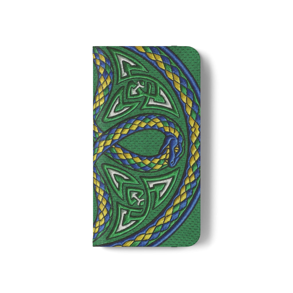 Ouroboros Green Flip Phone Case - Green & Gold Celtic Wallet Cover