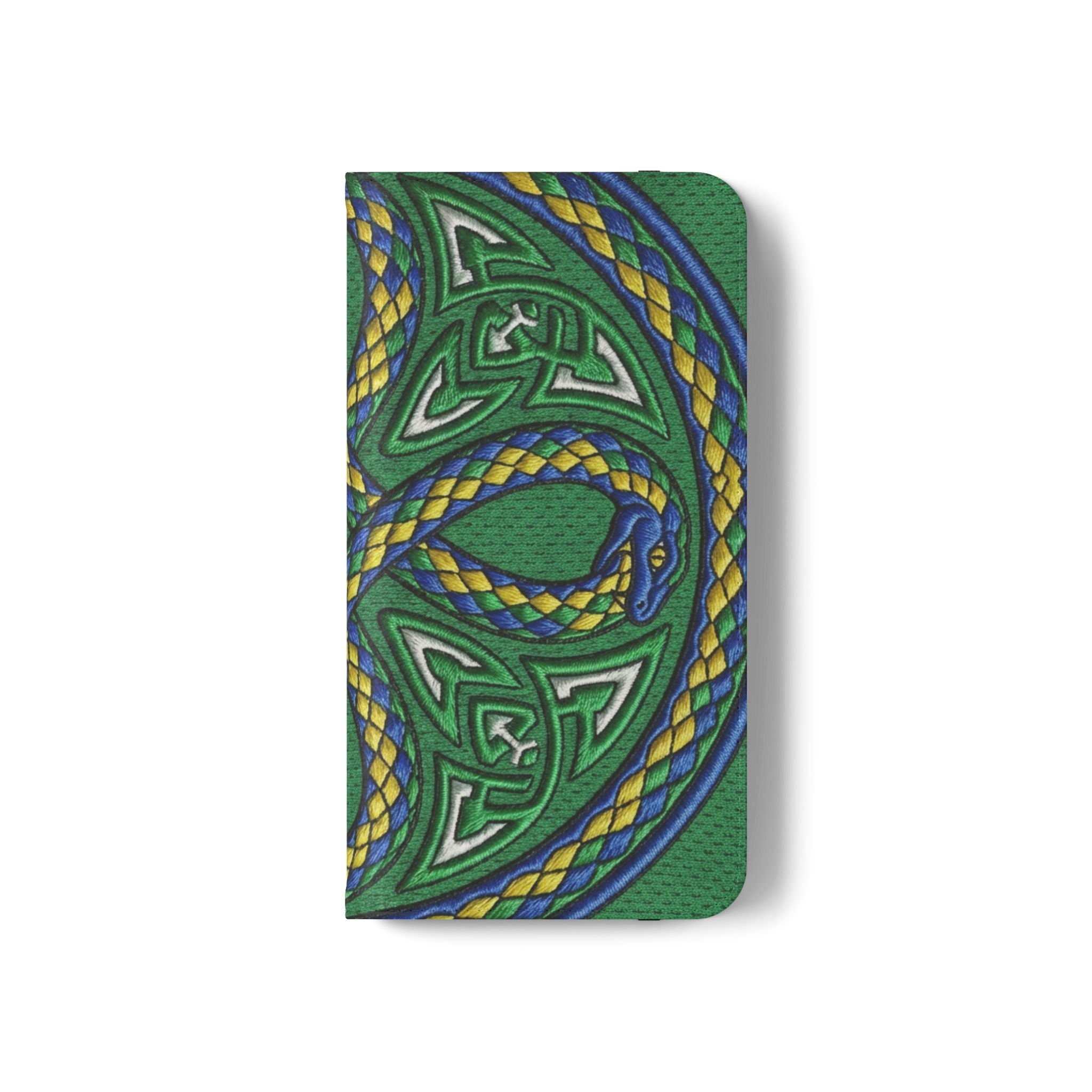 Ouroboros Green Flip Phone Case - Green & Gold Celtic Wallet Cover