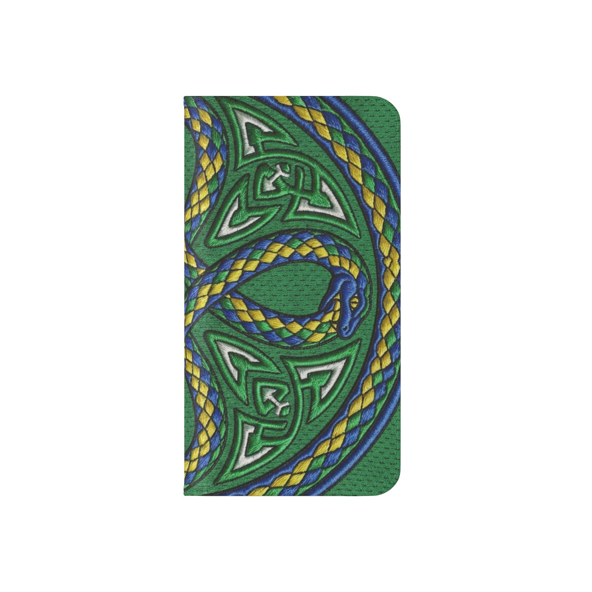 Ouroboros Green Flip Phone Case - Green & Gold Celtic Wallet Cover