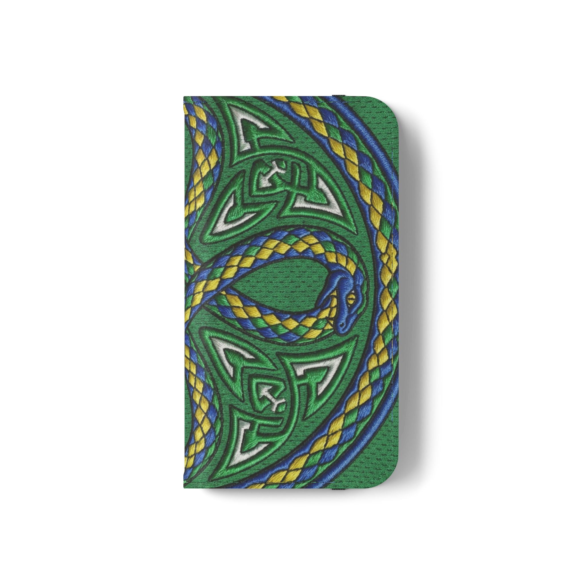 Ouroboros Green Flip Phone Case - Green & Gold Celtic Wallet Cover