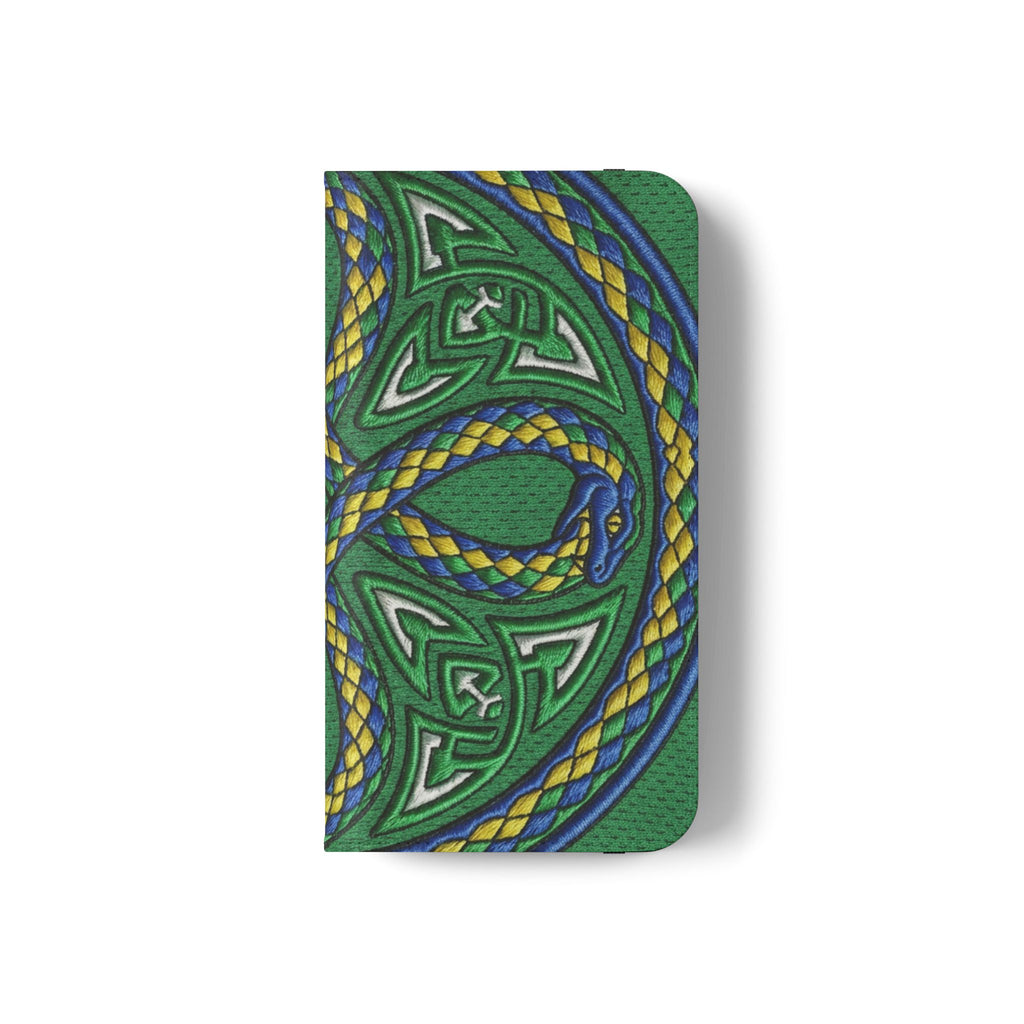 Ouroboros Green Flip Phone Case - Green & Gold Celtic Wallet Cover