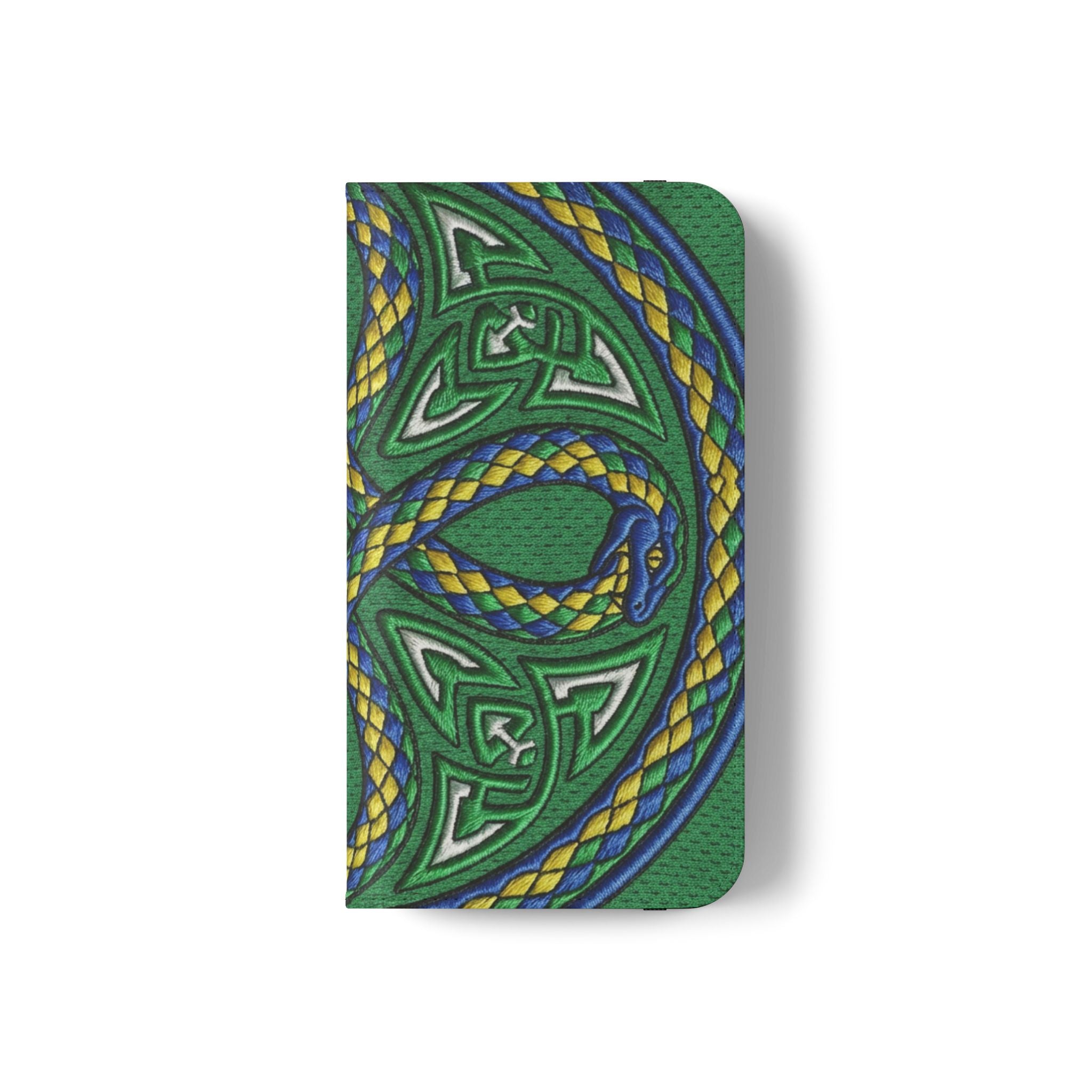 Ouroboros Green Flip Phone Case - Green & Gold Celtic Wallet Cover