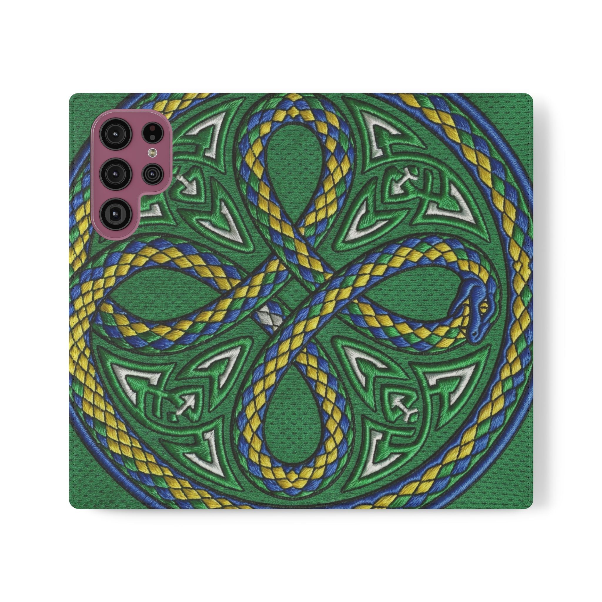 Ouroboros Green Flip Phone Case - Green & Gold Celtic Wallet Cover