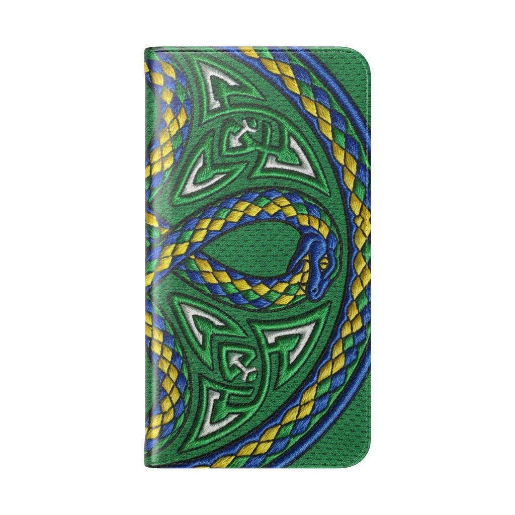 Ouroboros Green Flip Phone Case - Green & Gold Celtic Wallet Cover