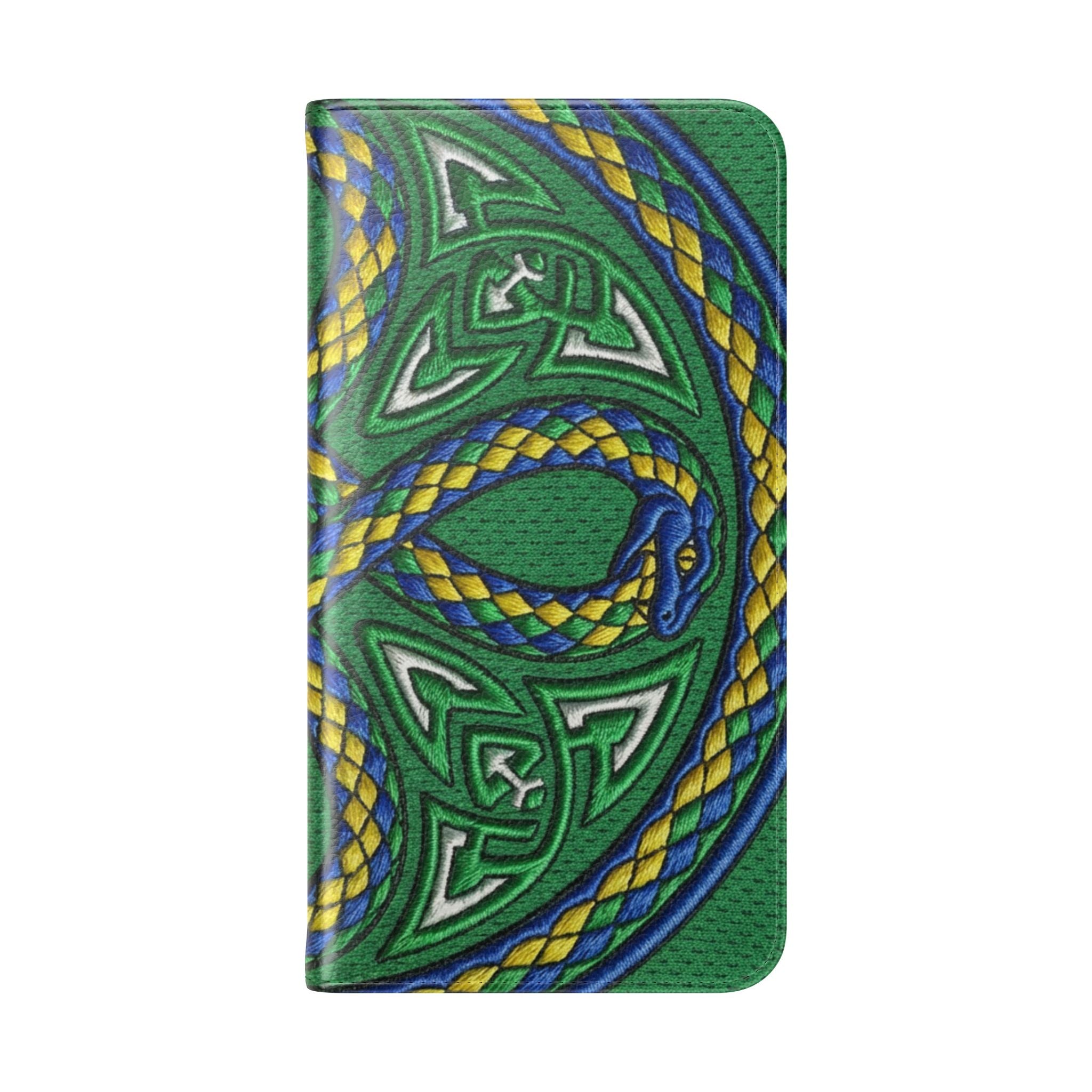 Ouroboros Green Flip Phone Case - Green & Gold Celtic Wallet Cover