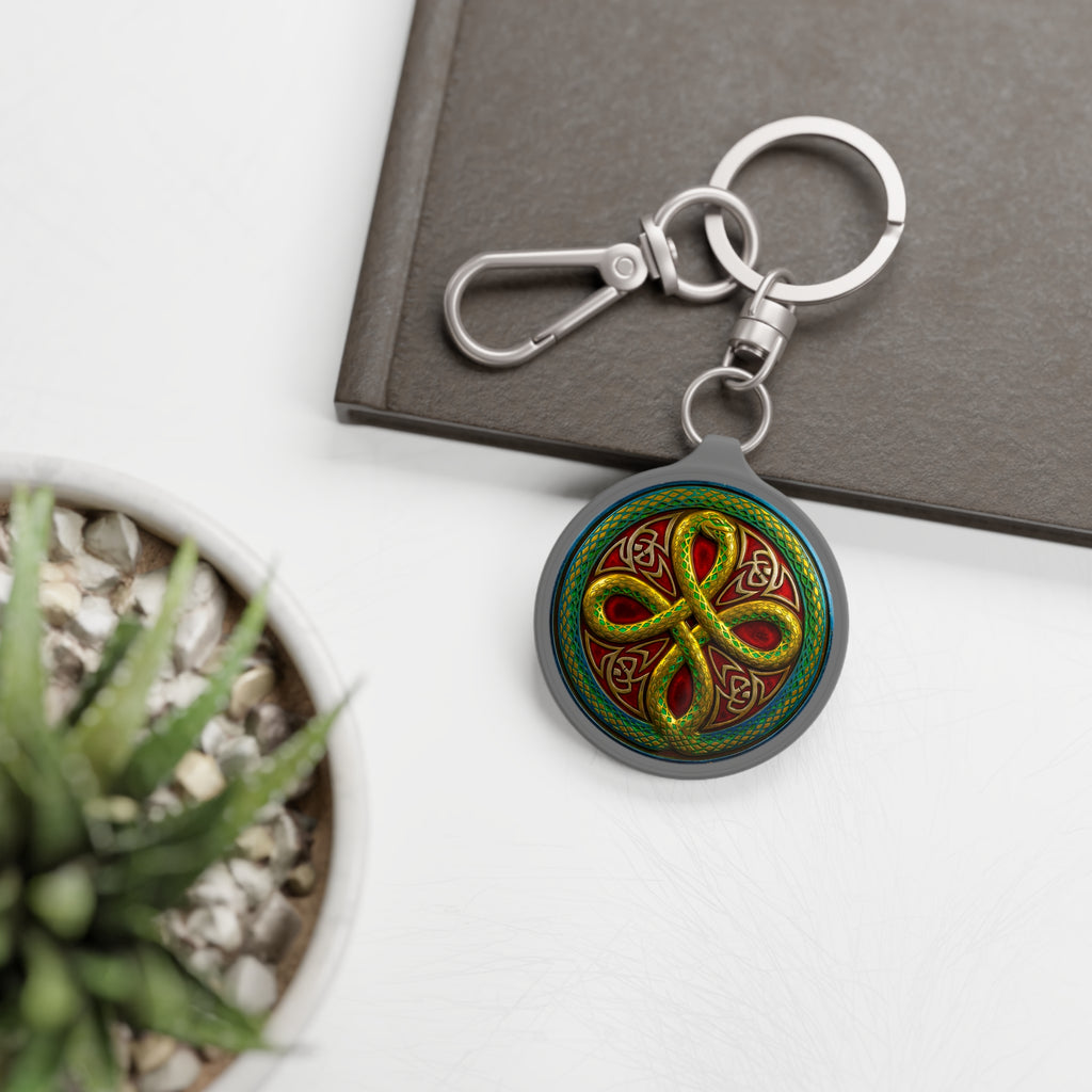 VoK Ouroboros Pathos Keyring Tag — Green & Red Triskelion Keychain