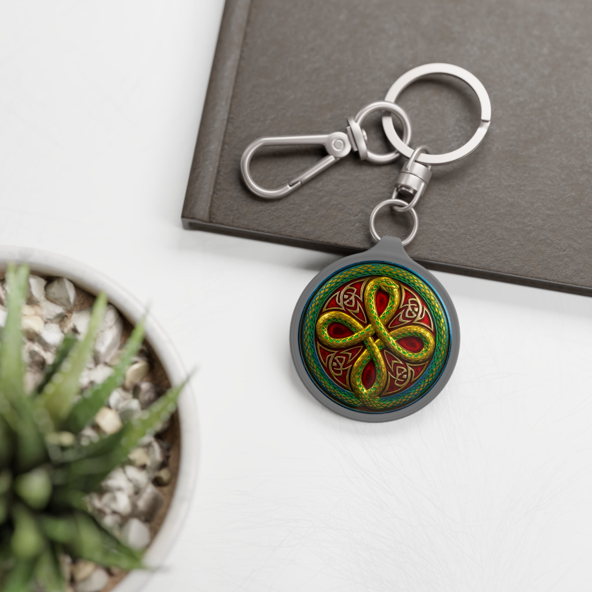 VoK Ouroboros Pathos Keyring Tag — Green & Red Triskelion Keychain