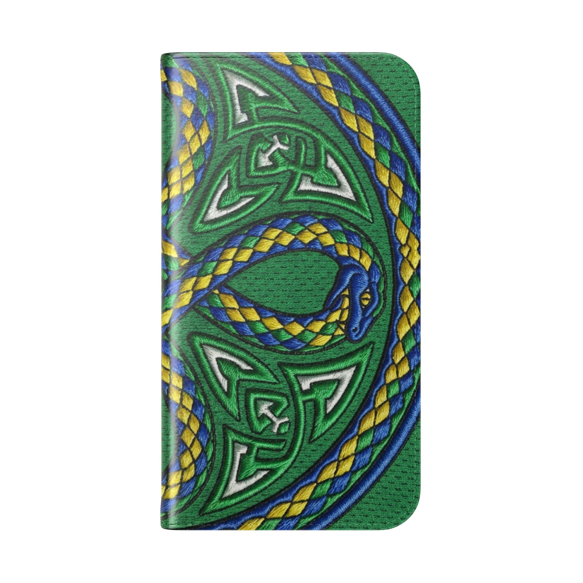 Ouroboros Green Flip Phone Case - Green & Gold Celtic Wallet Cover