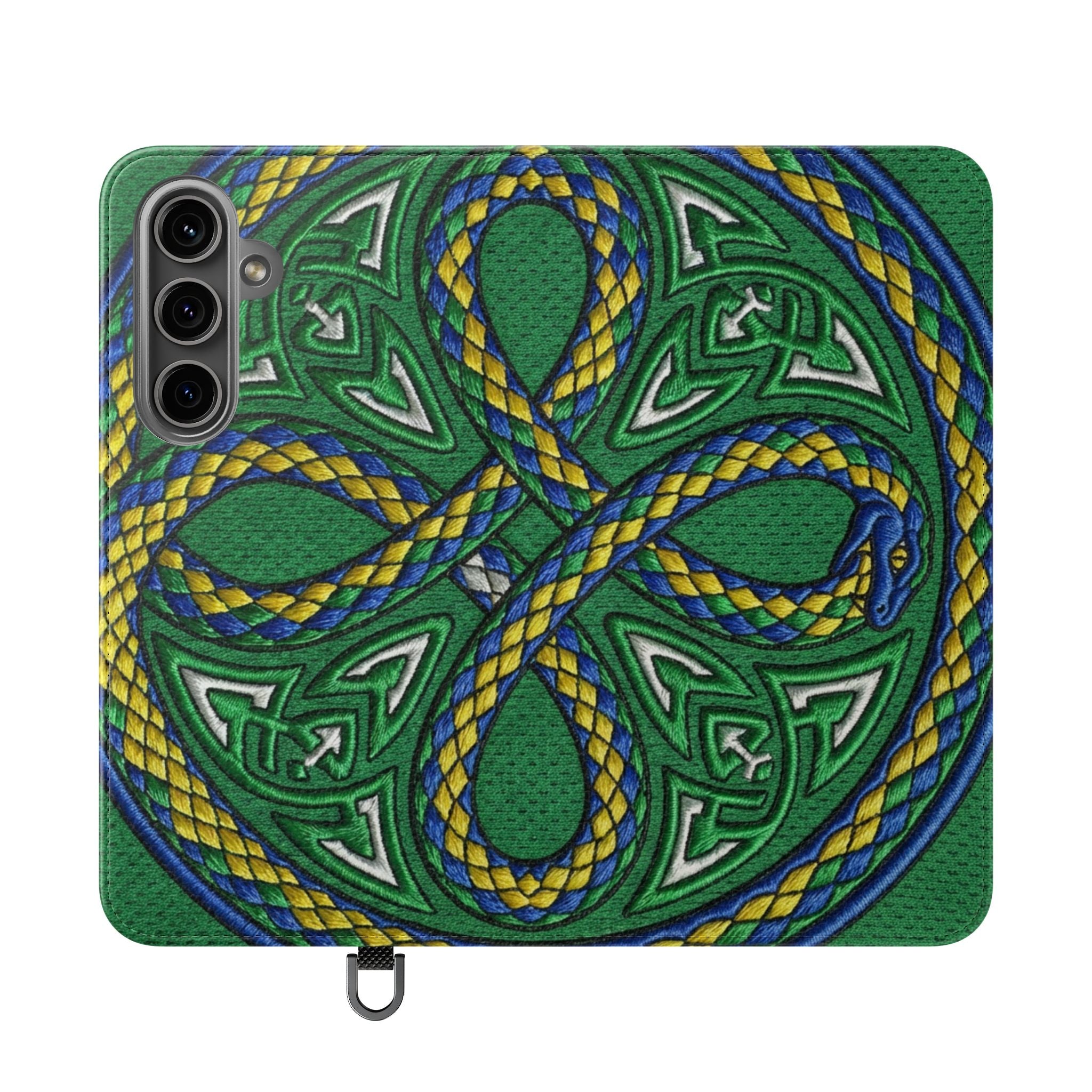 Ouroboros Green Flip Phone Case - Green & Gold Celtic Wallet Cover