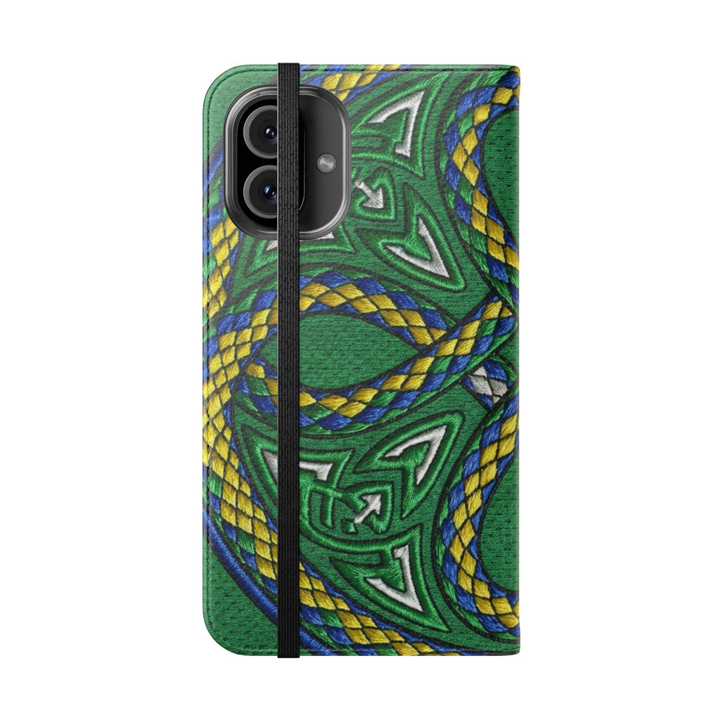 Ouroboros Green Flip Phone Case - Green & Gold Celtic Wallet Cover