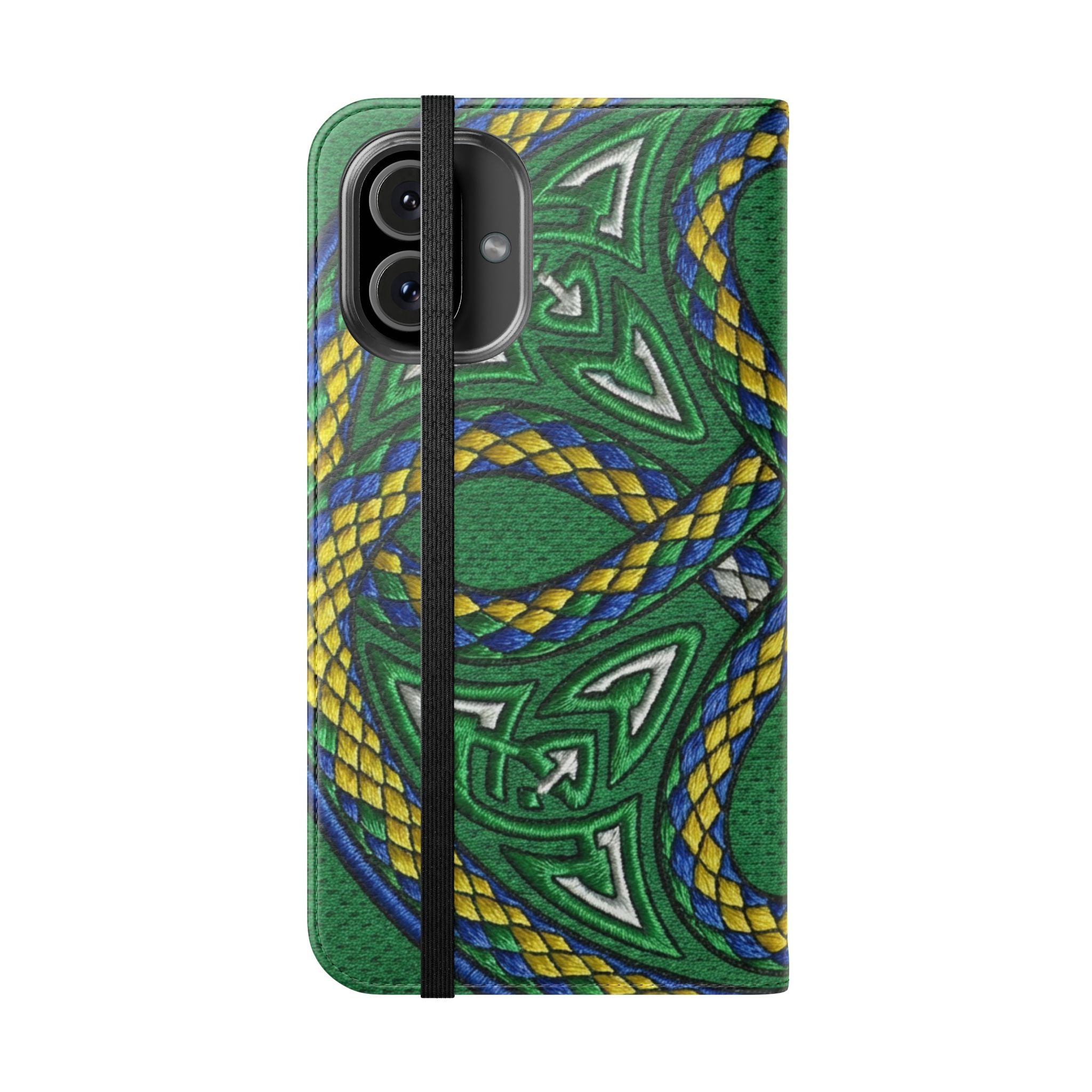 Ouroboros Green Flip Phone Case - Green & Gold Celtic Wallet Cover