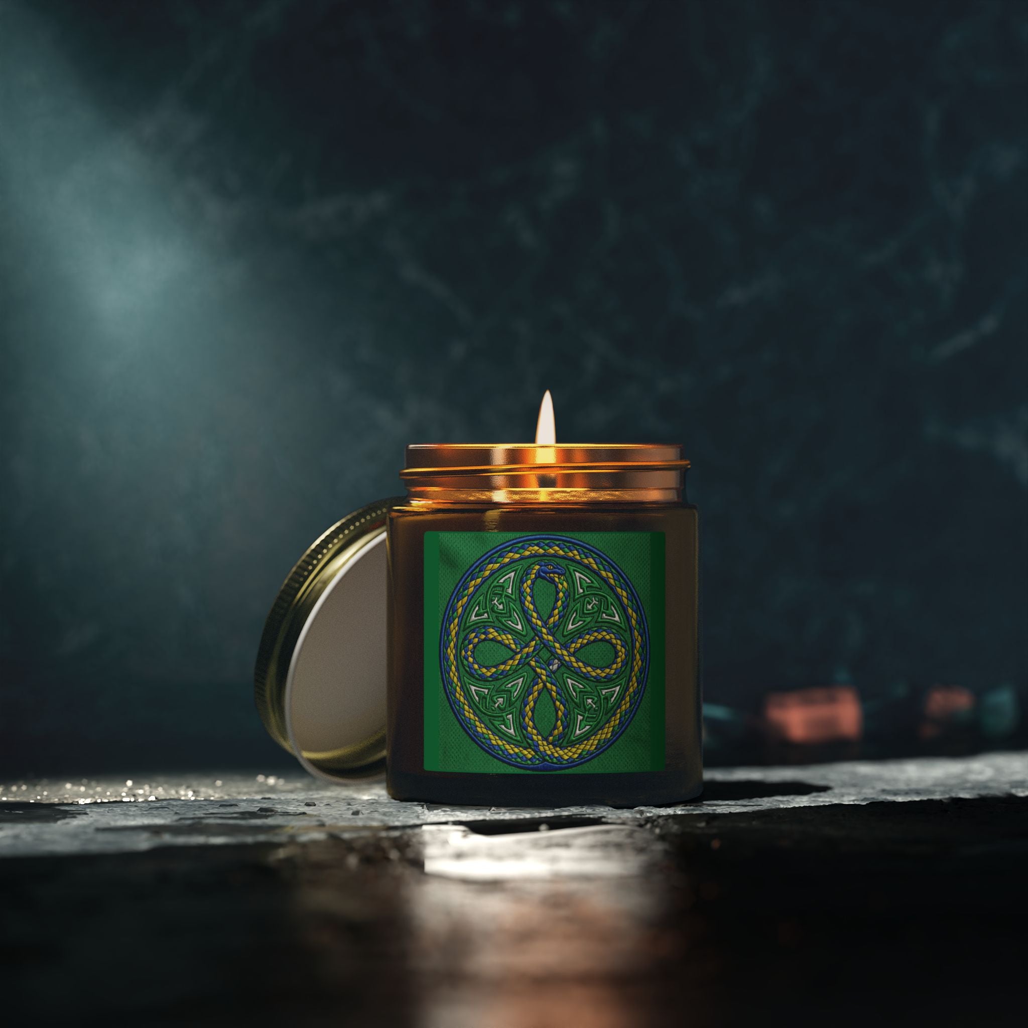 Candela Profumata al Cocco e Albicocca — Nodo Celtico Verde 4oz/9oz