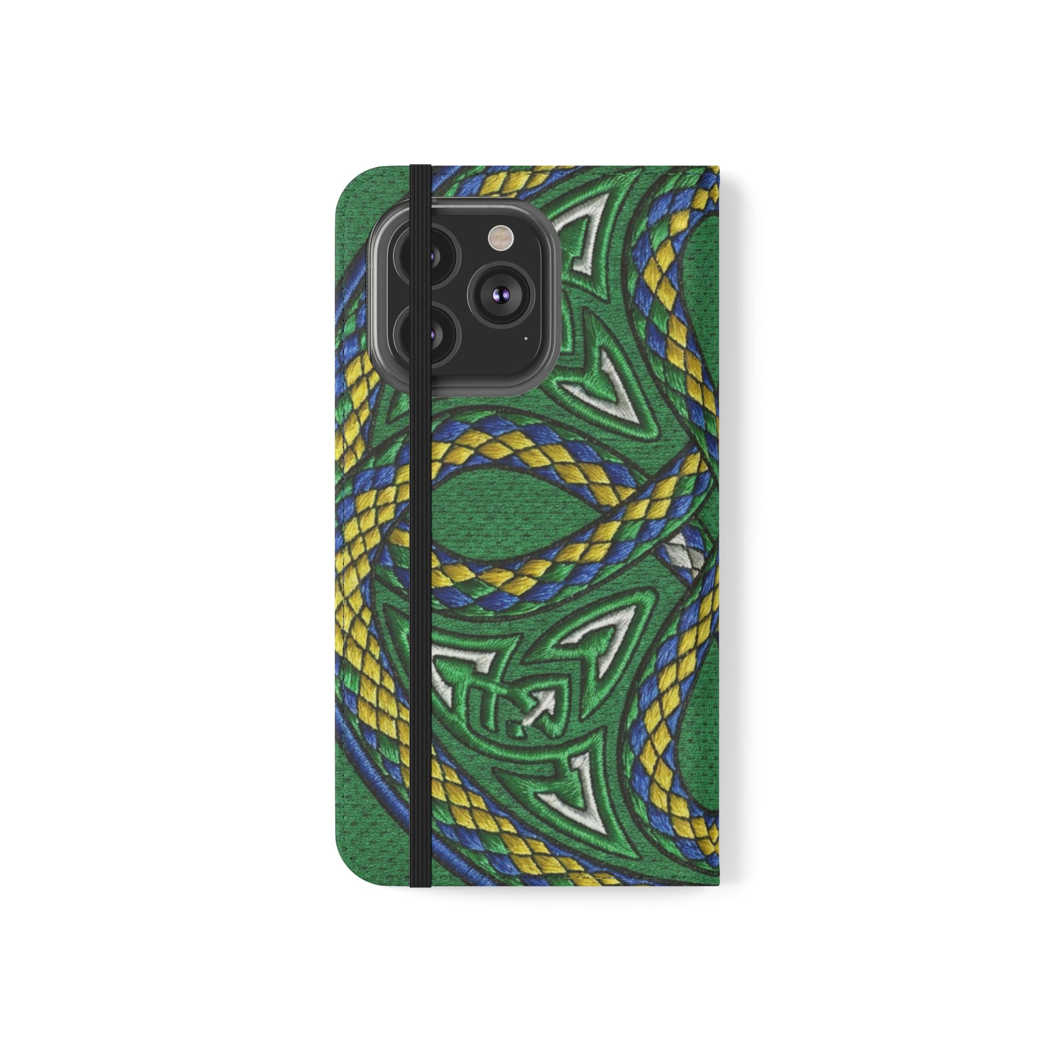 Ouroboros Green Flip Phone Case - Green & Gold Celtic Wallet Cover