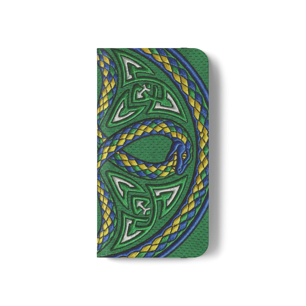 Ouroboros Green Flip Phone Case - Green & Gold Celtic Wallet Cover