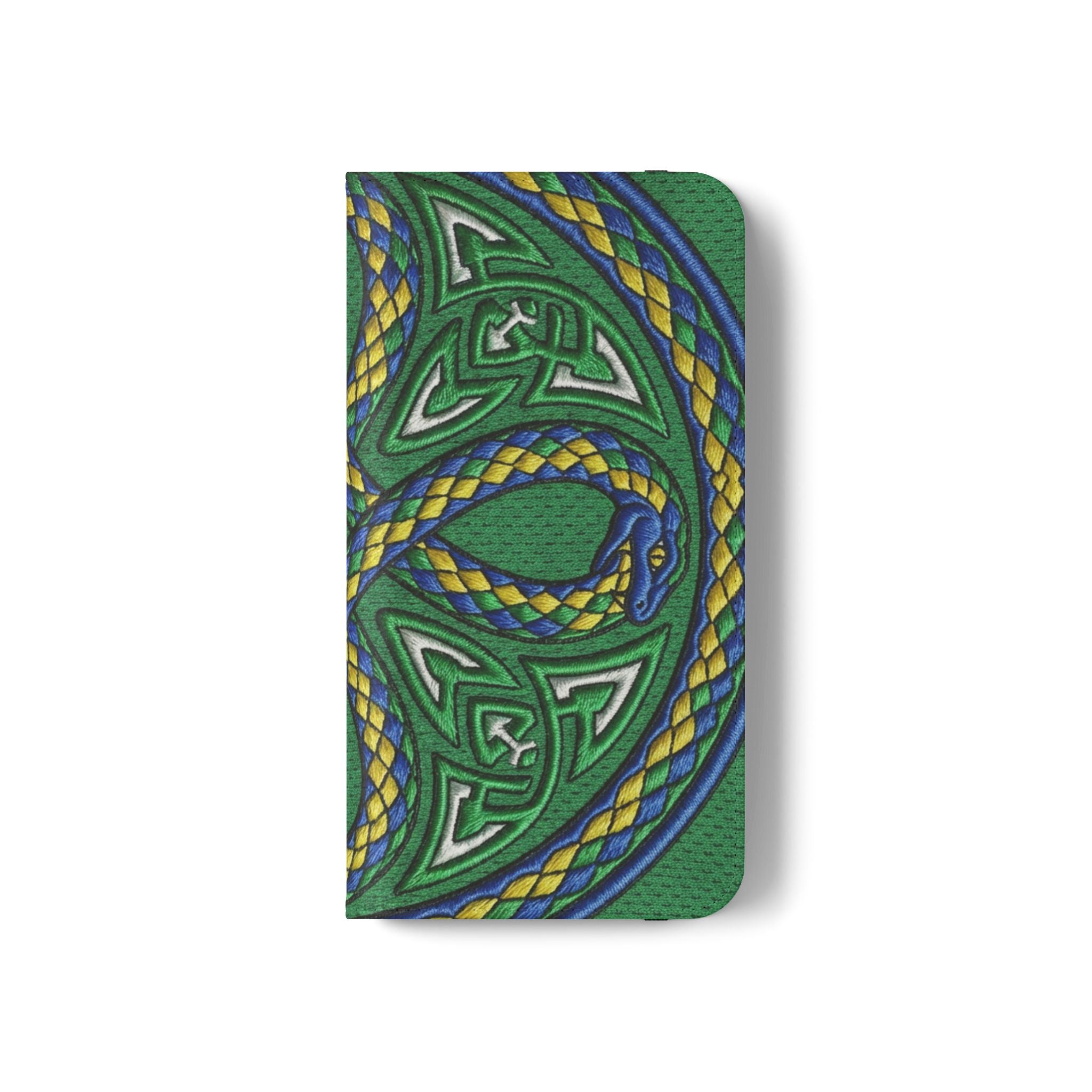 Ouroboros Green Flip Phone Case - Green & Gold Celtic Wallet Cover
