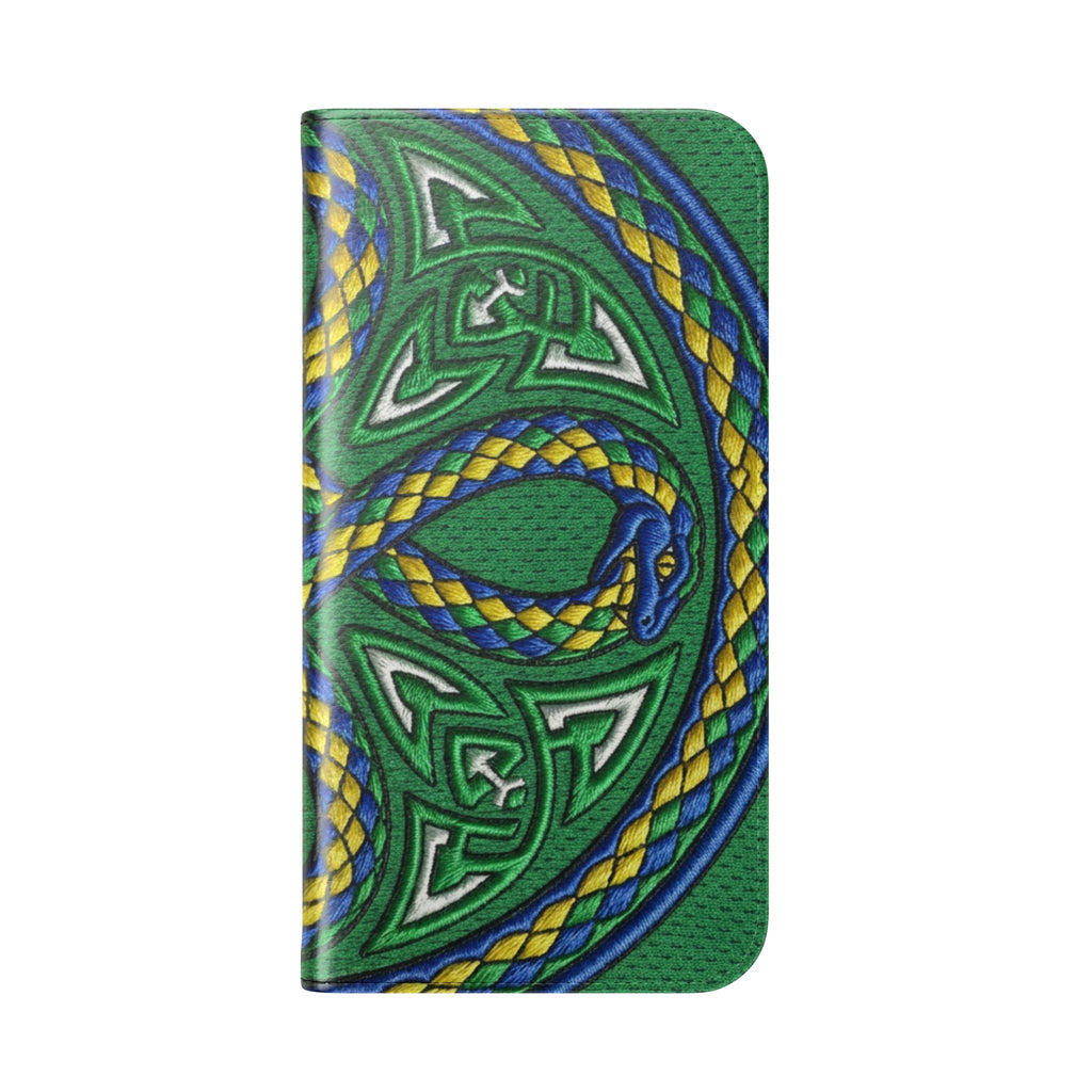 Ouroboros Green Flip Phone Case - Green & Gold Celtic Wallet Cover