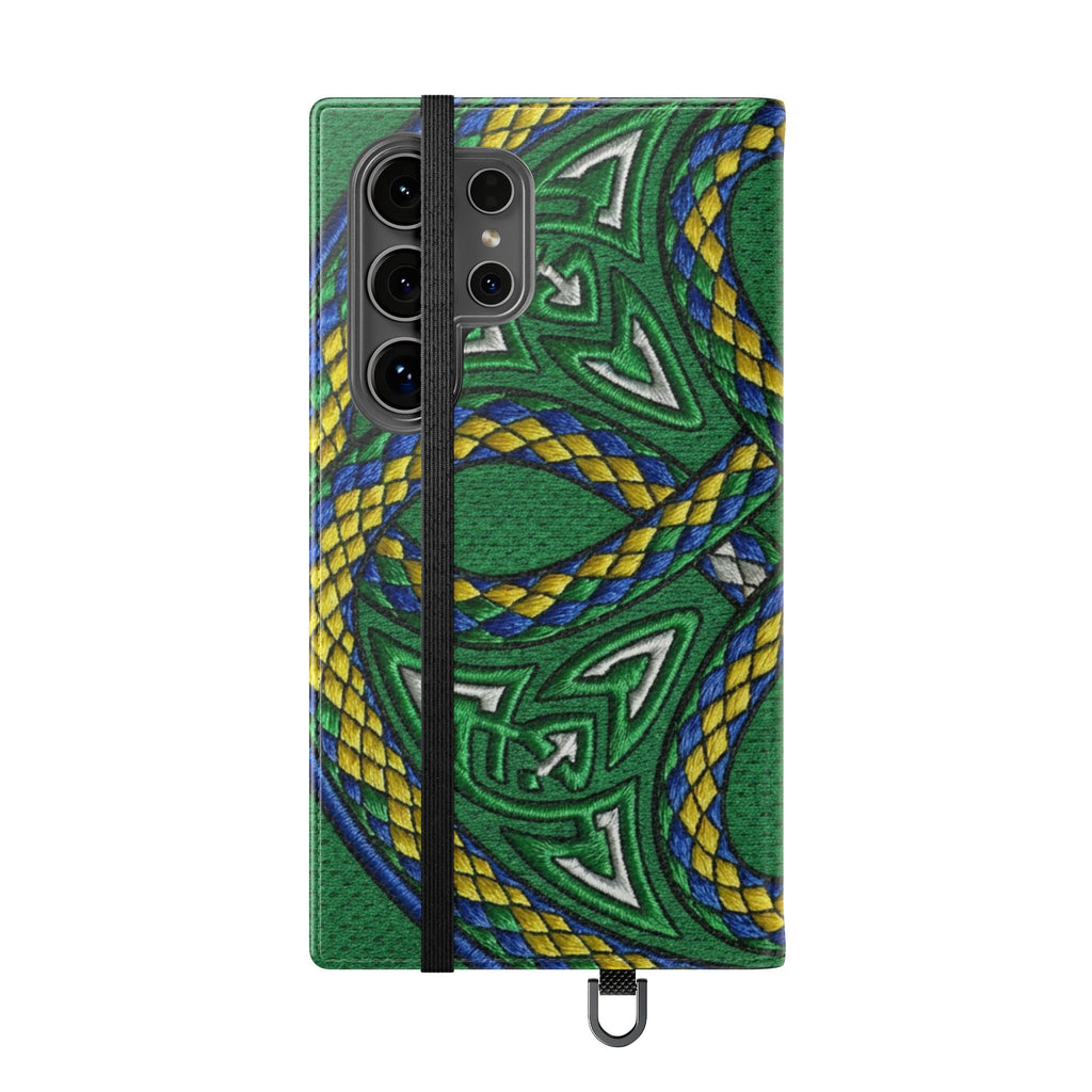 Ouroboros Green Flip Phone Case - Green & Gold Celtic Wallet Cover