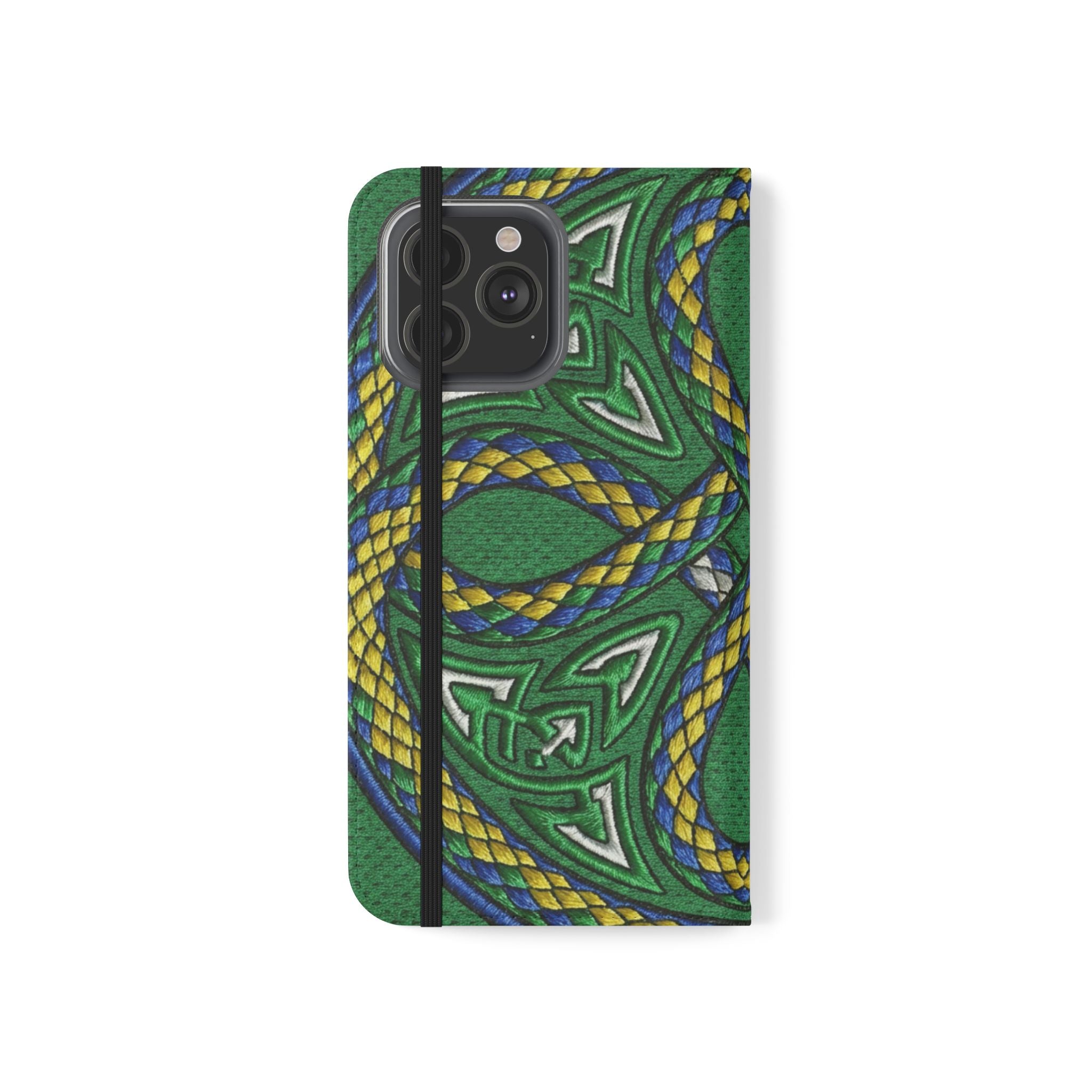 Ouroboros Green Flip Phone Case - Green & Gold Celtic Wallet Cover