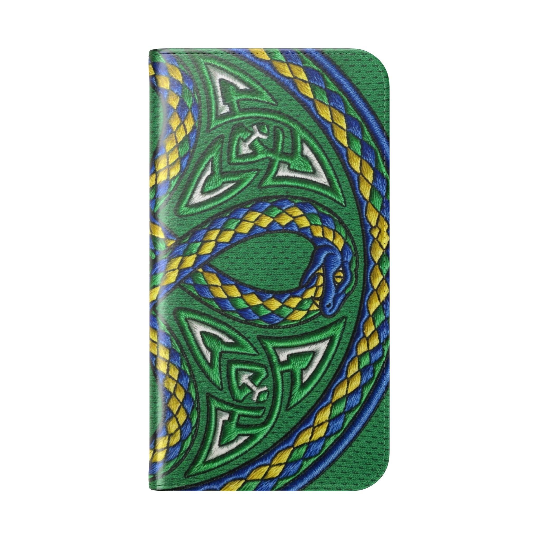 Ouroboros Green Flip Phone Case - Green & Gold Celtic Wallet Cover