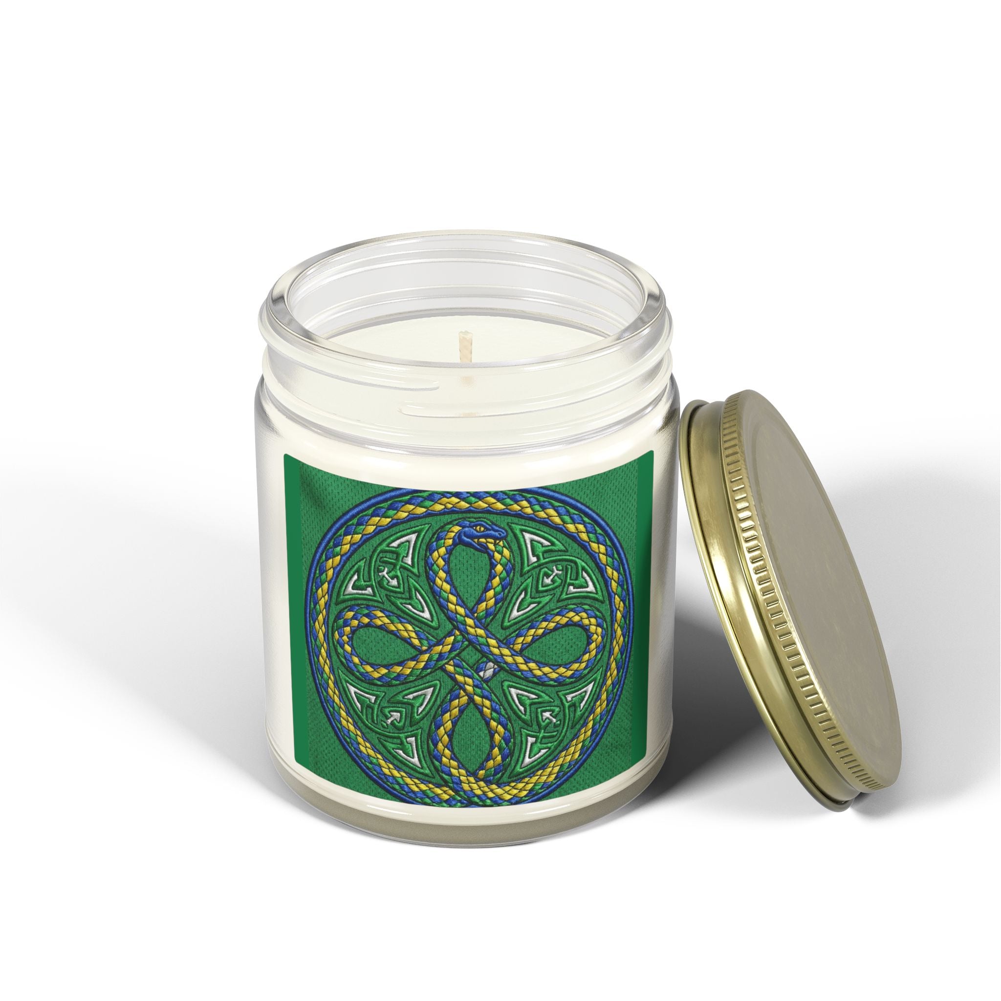 Candela Profumata al Cocco e Albicocca — Nodo Celtico Verde 4oz/9oz