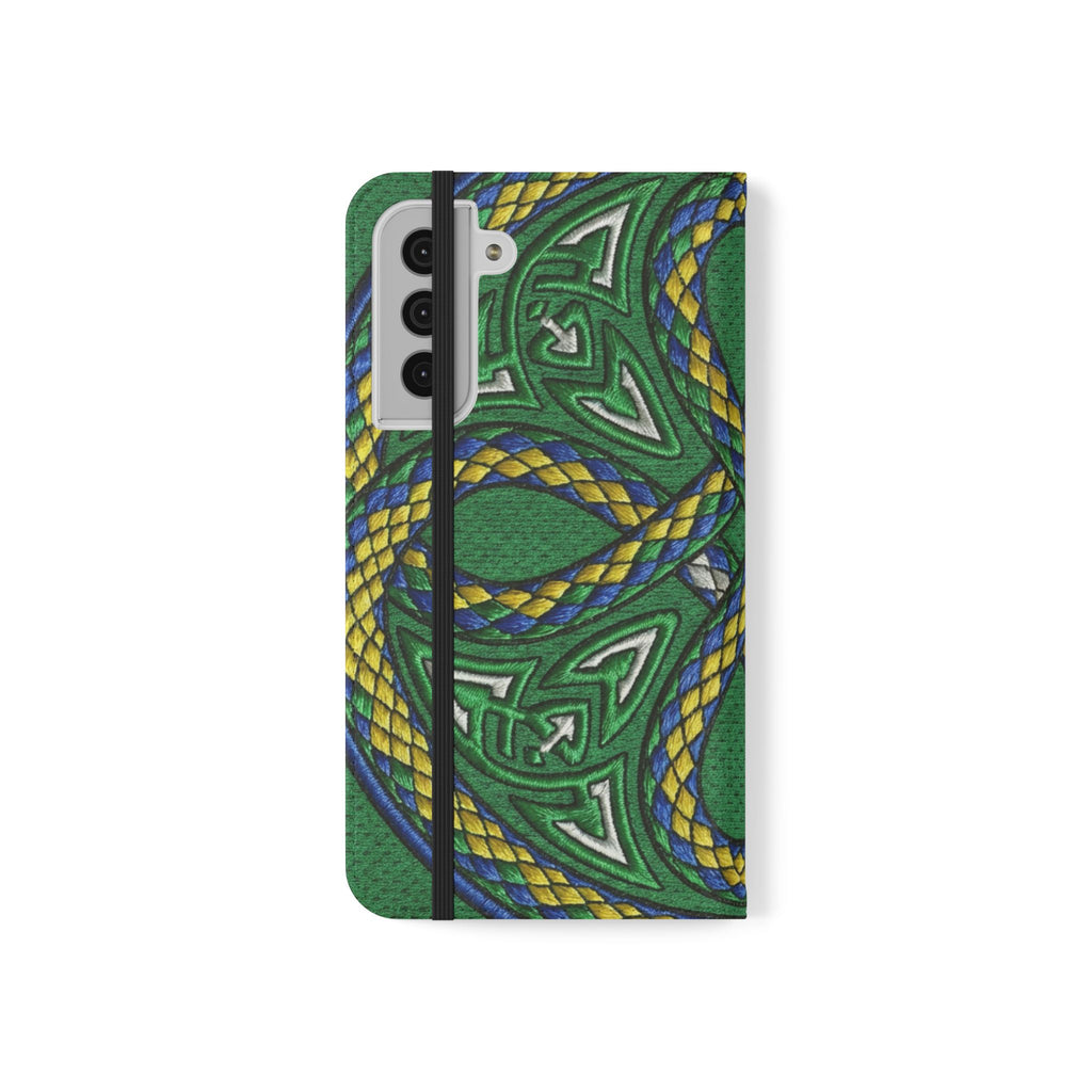 Ouroboros Green Flip Phone Case - Green & Gold Celtic Wallet Cover