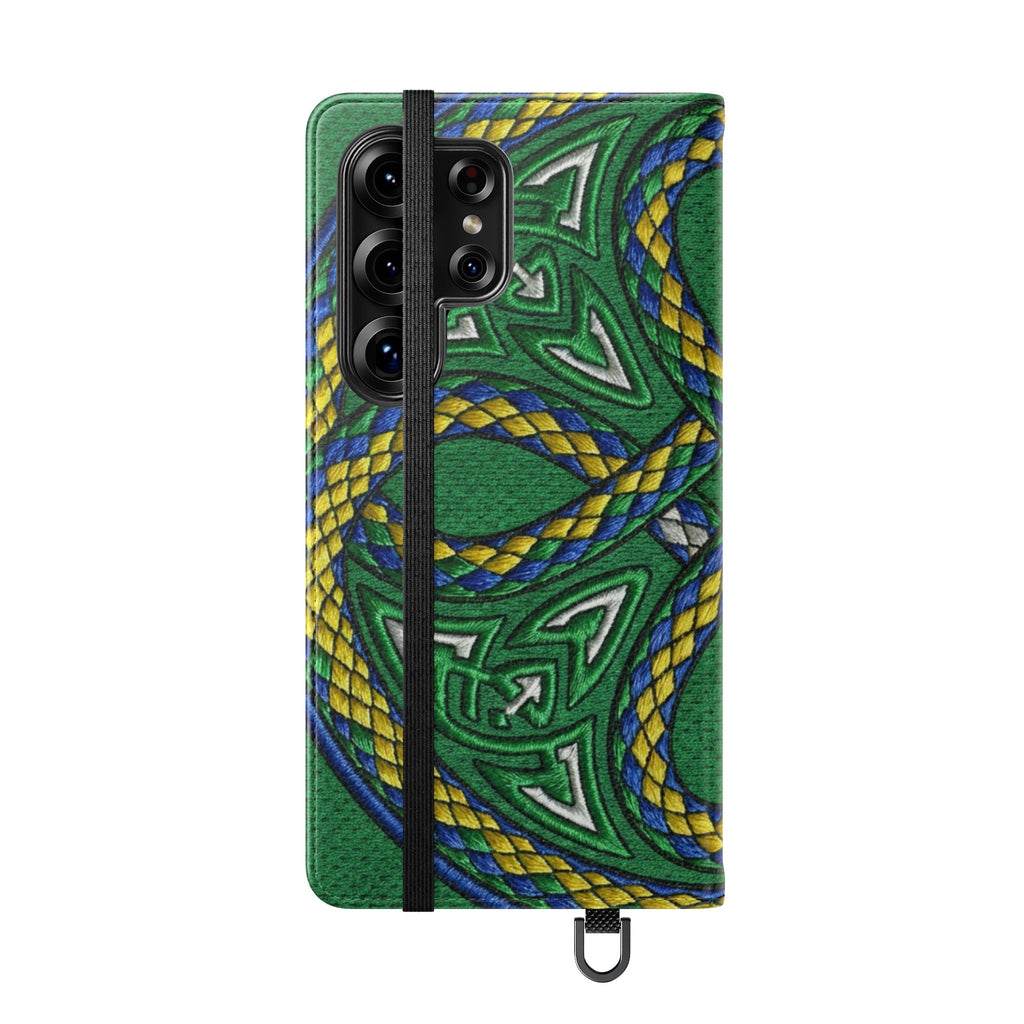 Ouroboros Green Flip Phone Case - Green & Gold Celtic Wallet Cover