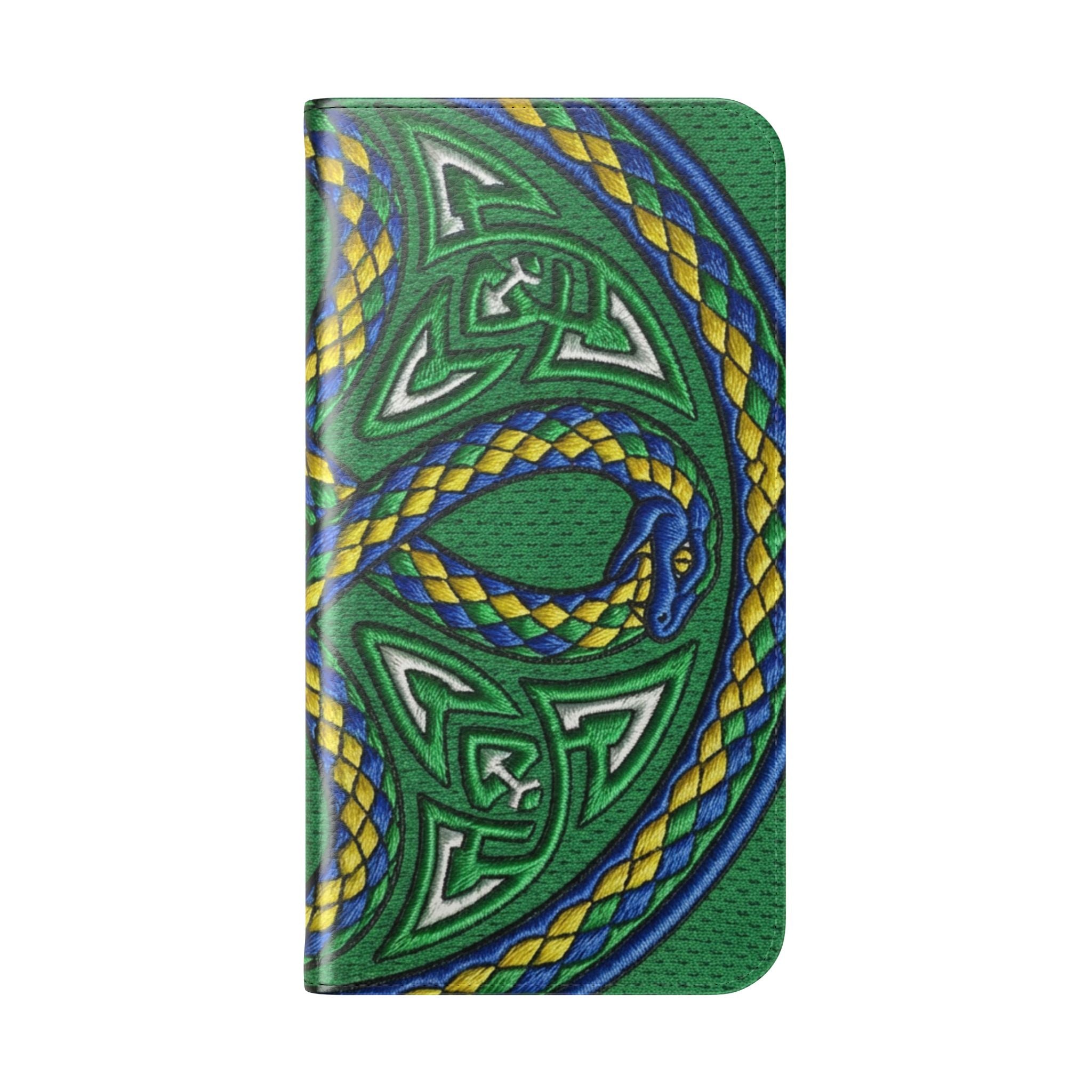 Ouroboros Green Flip Phone Case - Green & Gold Celtic Wallet Cover