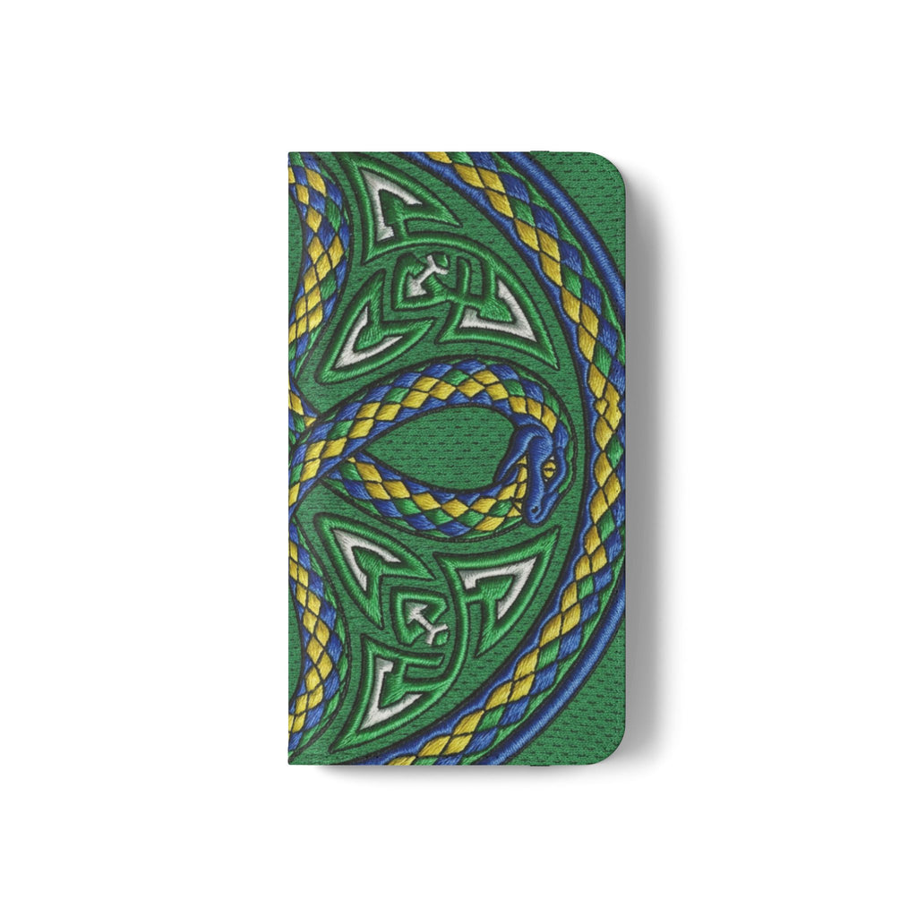 Ouroboros Green Flip Phone Case - Green & Gold Celtic Wallet Cover