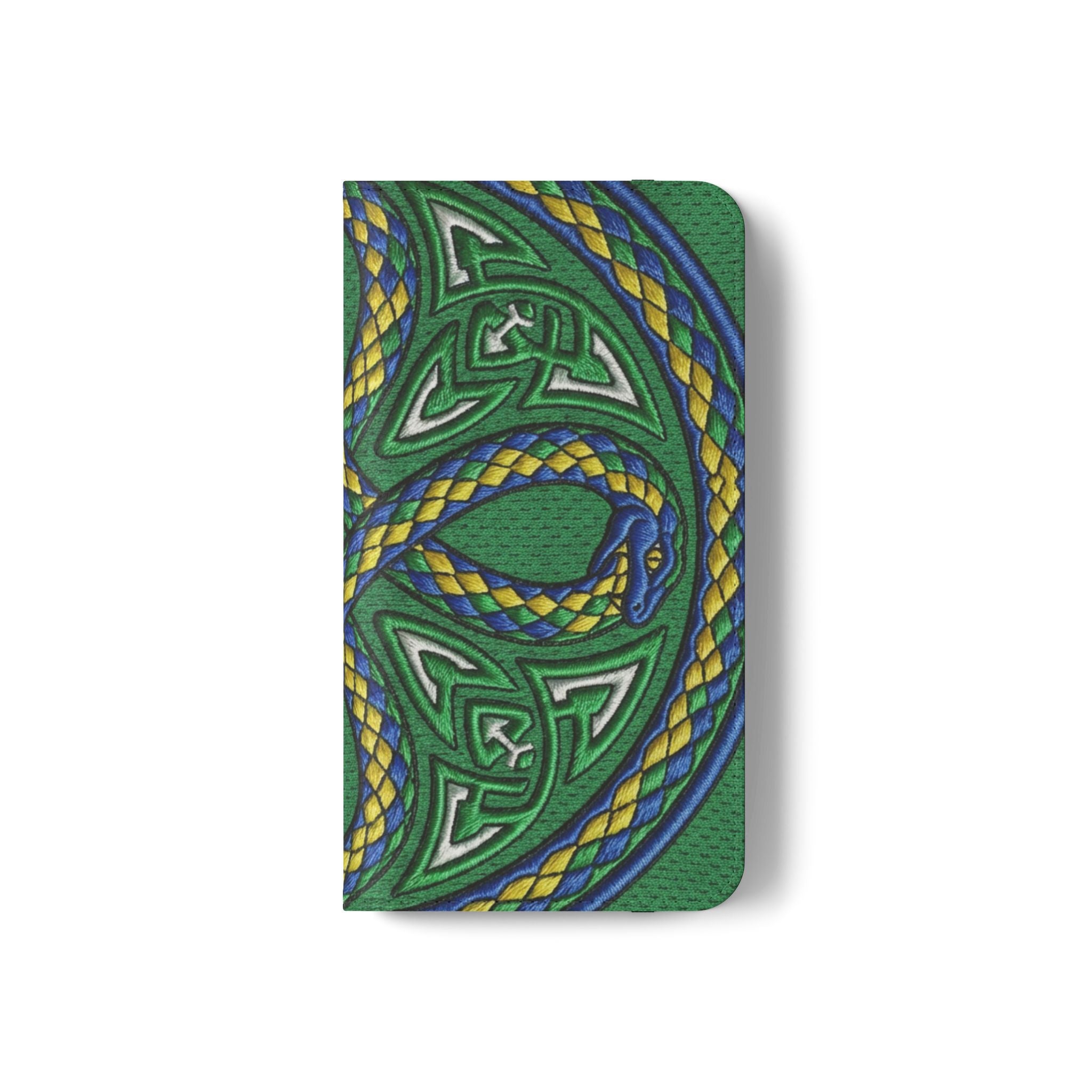 Ouroboros Green Flip Phone Case - Green & Gold Celtic Wallet Cover