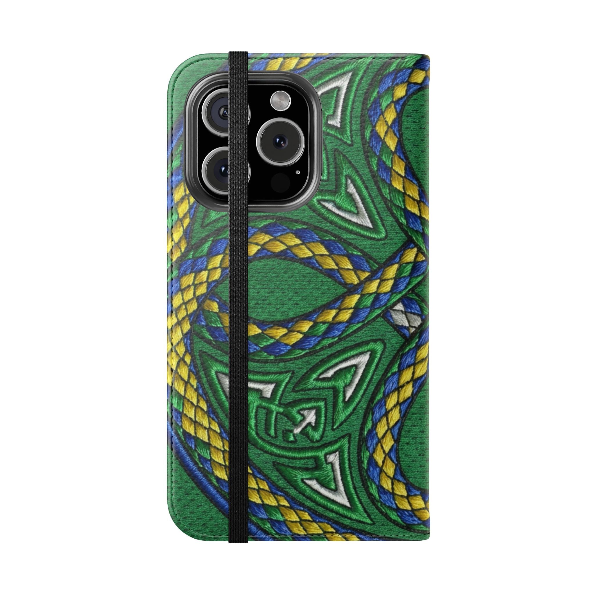 Ouroboros Green Flip Phone Case - Green & Gold Celtic Wallet Cover