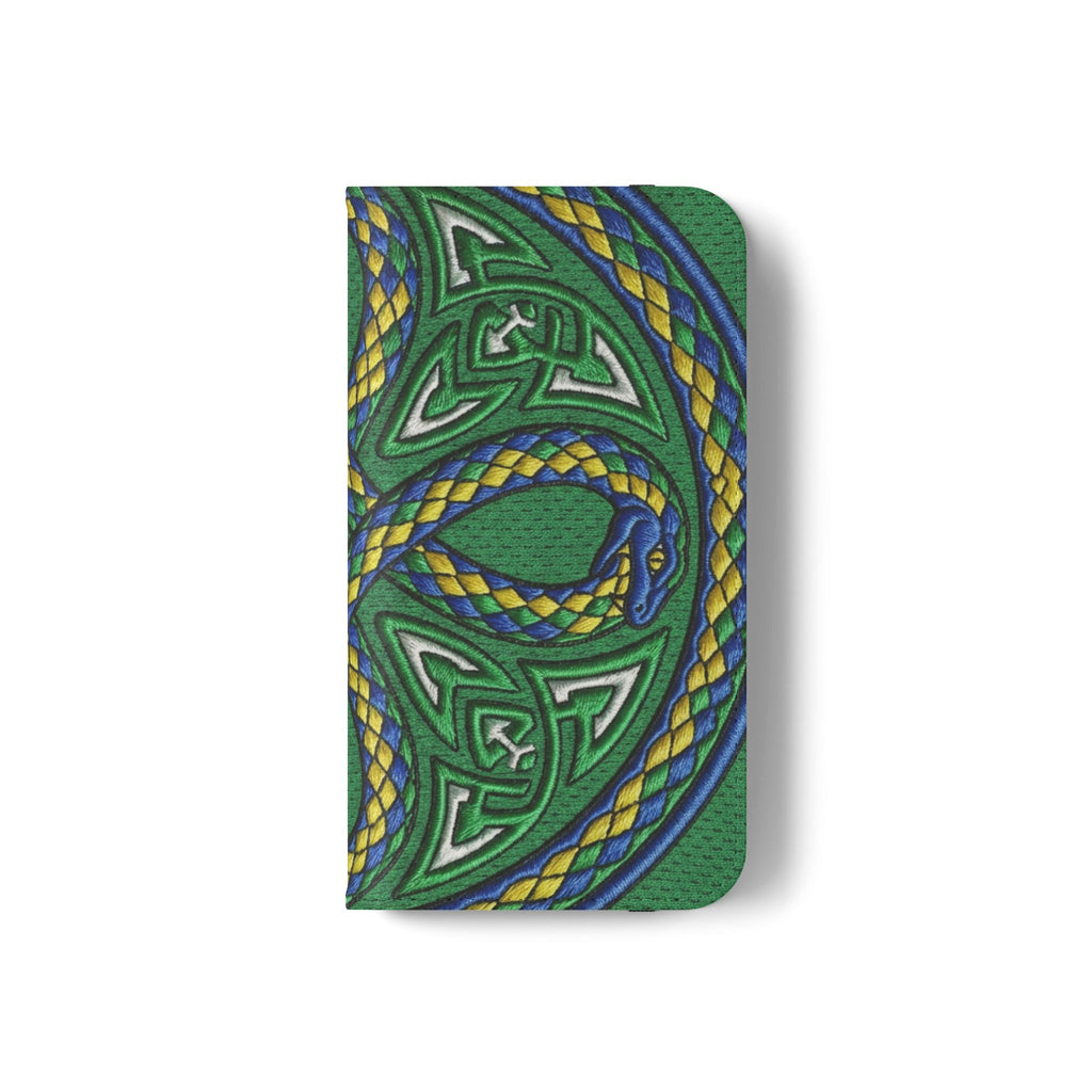Ouroboros Green Flip Phone Case - Green & Gold Celtic Wallet Cover