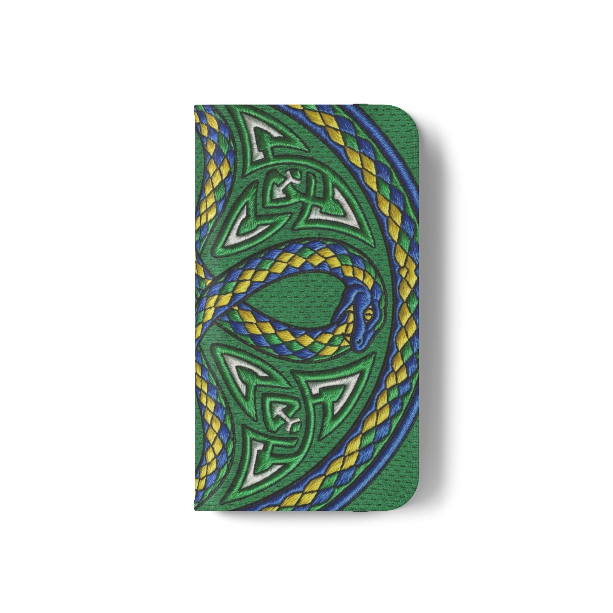 Ouroboros Green Flip Phone Case - Green & Gold Celtic Wallet Cover