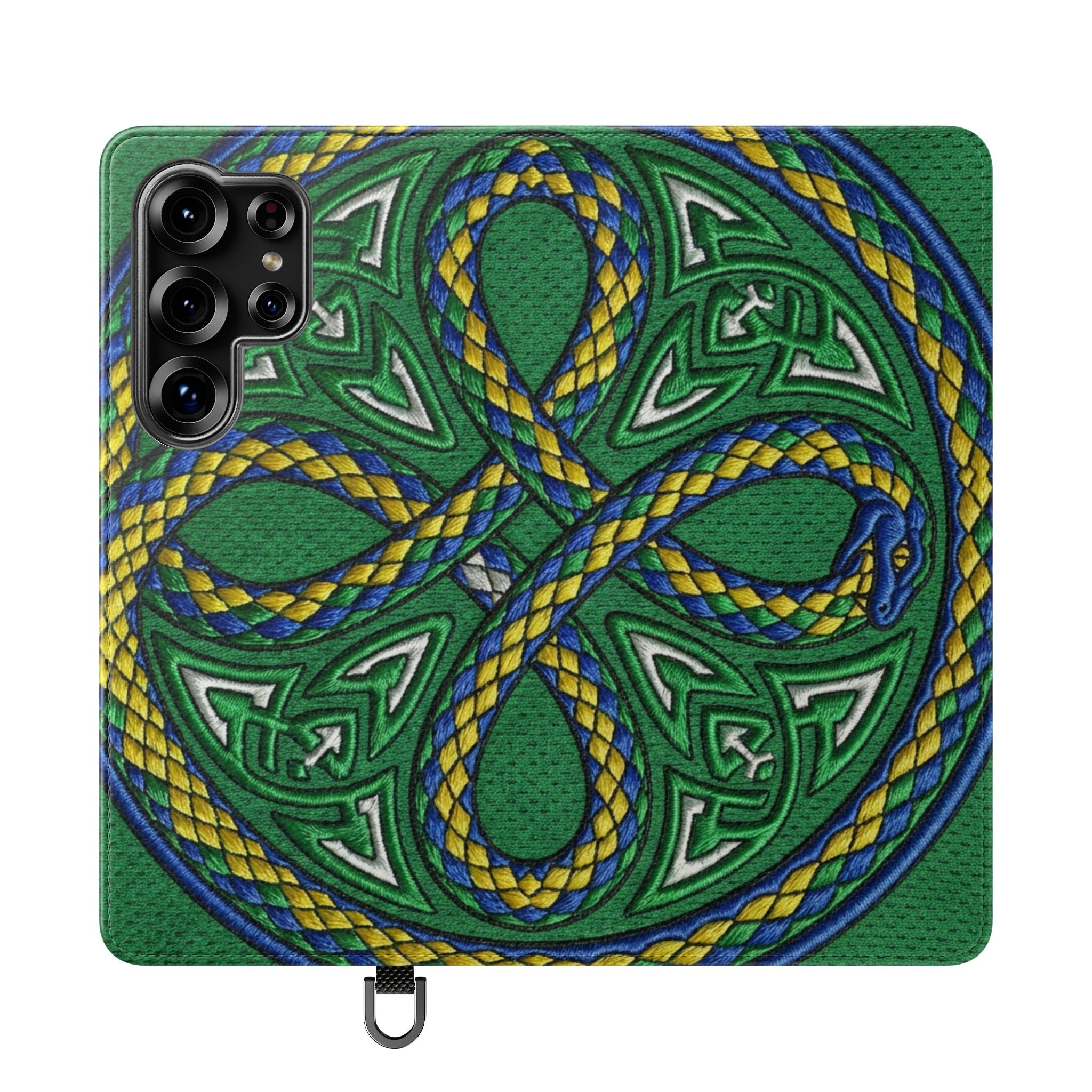 Ouroboros Green Flip Phone Case - Green & Gold Celtic Wallet Cover