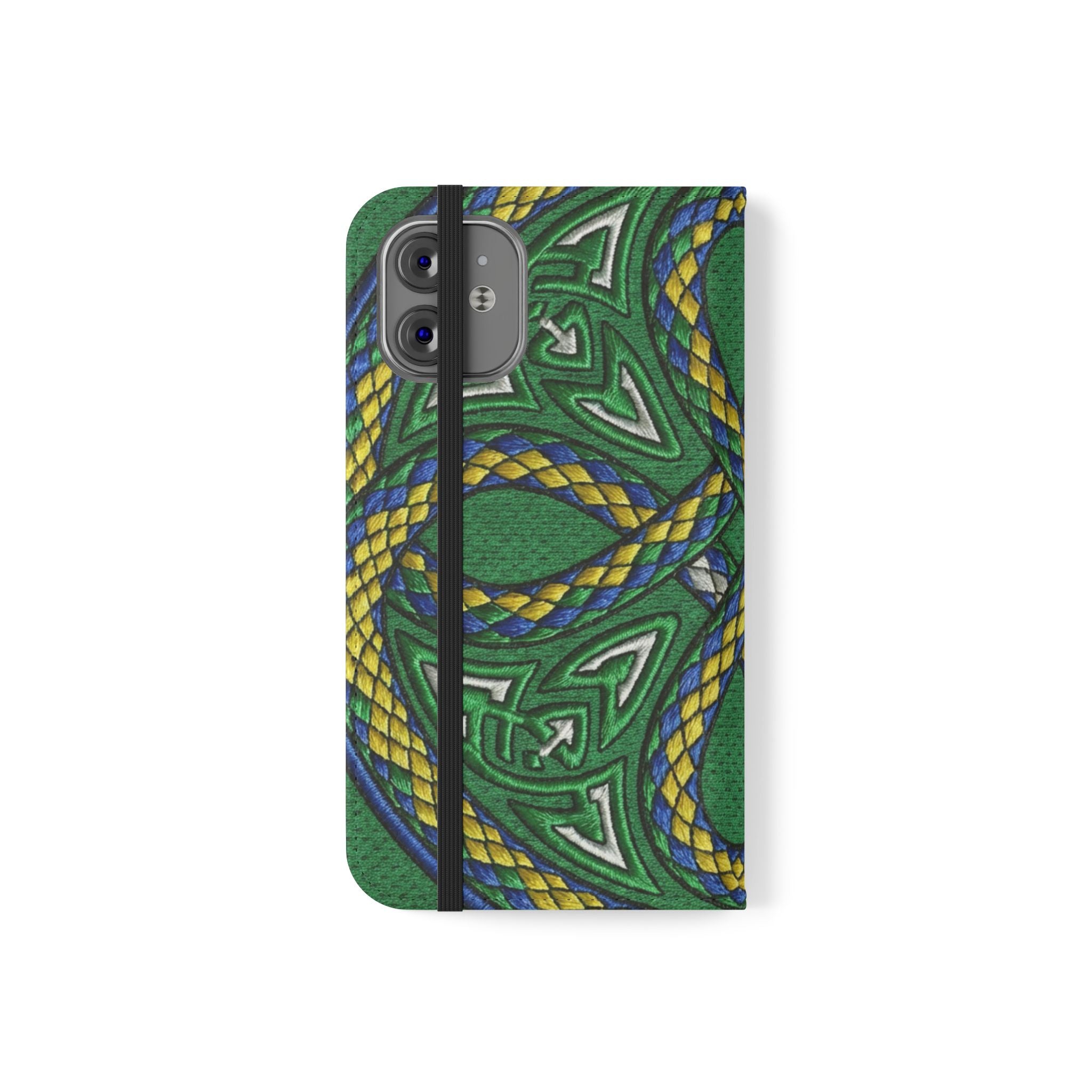 Ouroboros Green Flip Phone Case - Green & Gold Celtic Wallet Cover