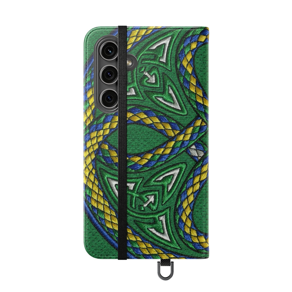 Ouroboros Green Flip Phone Case - Green & Gold Celtic Wallet Cover