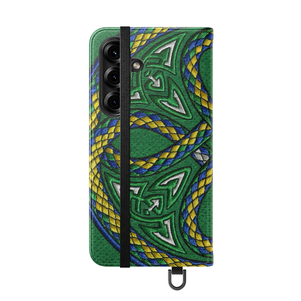 Ouroboros Green Flip Phone Case - Green & Gold Celtic Wallet Cover