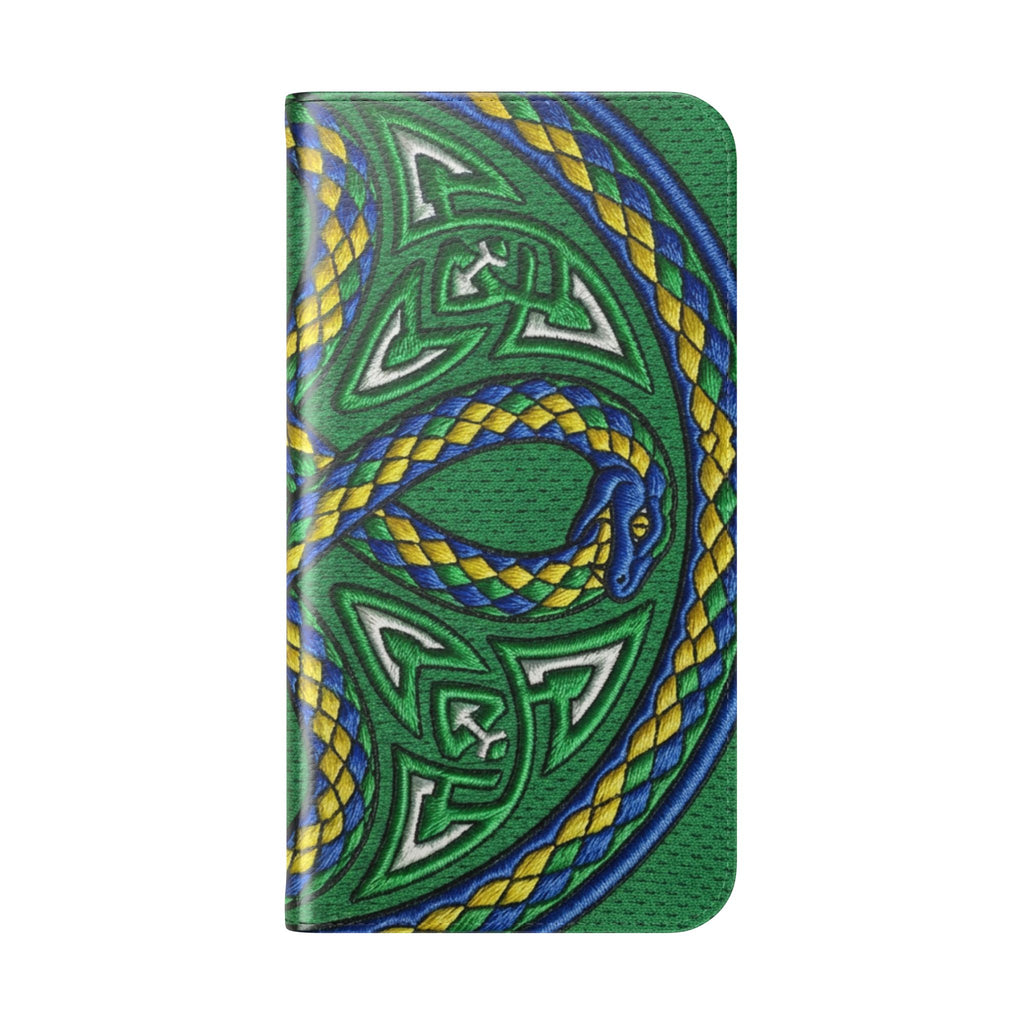 Ouroboros Green Flip Phone Case - Green & Gold Celtic Wallet Cover
