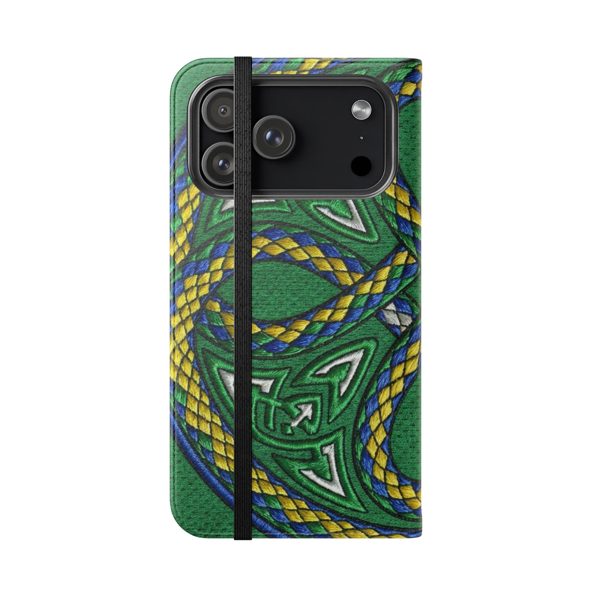 Ouroboros Green Flip Phone Case - Green & Gold Celtic Wallet Cover
