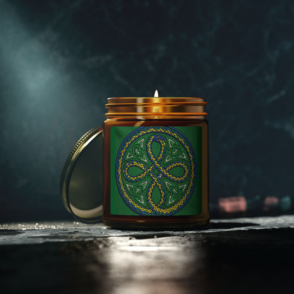 Candela Profumata al Cocco e Albicocca — Nodo Celtico Verde 4oz/9oz