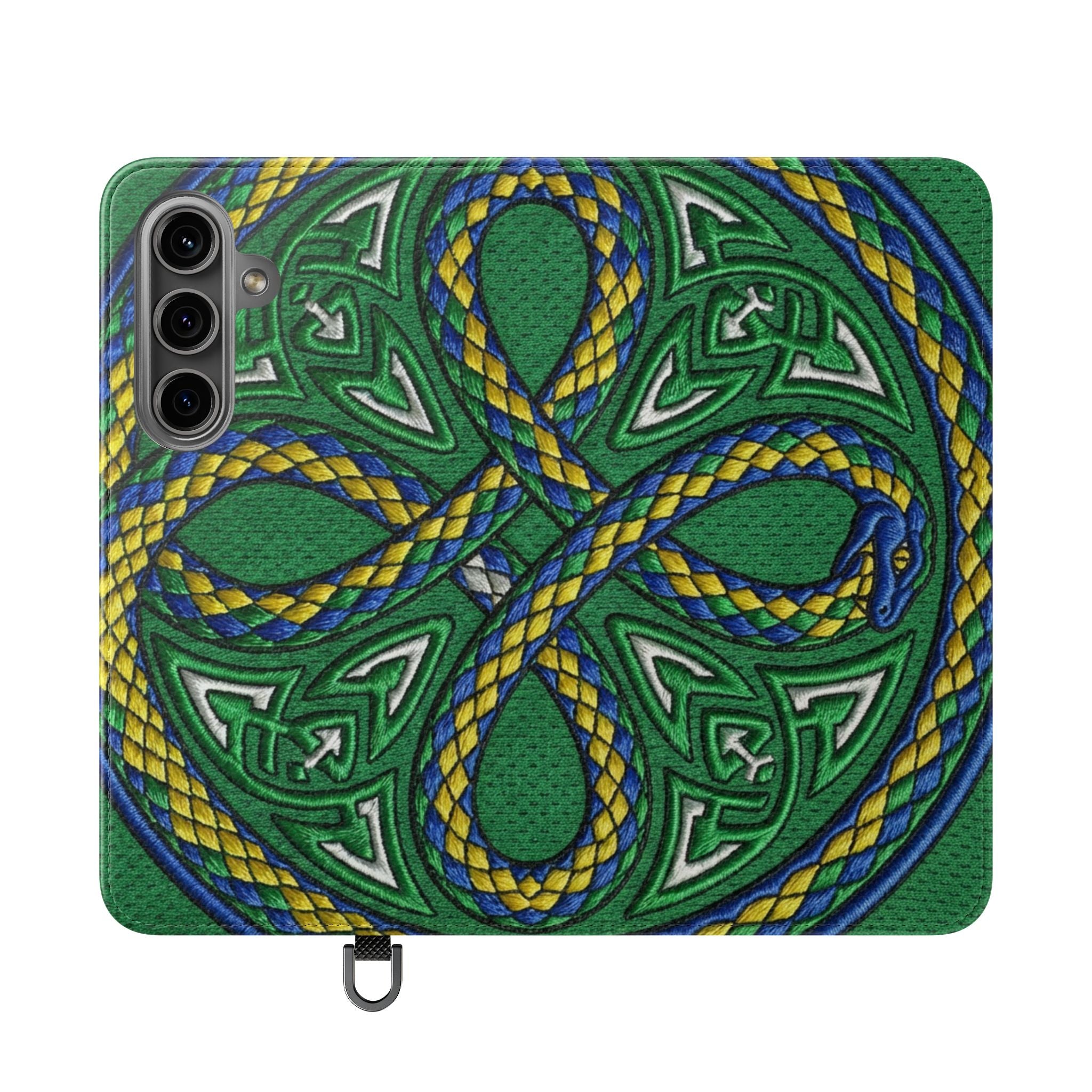Ouroboros Green Flip Phone Case - Green & Gold Celtic Wallet Cover