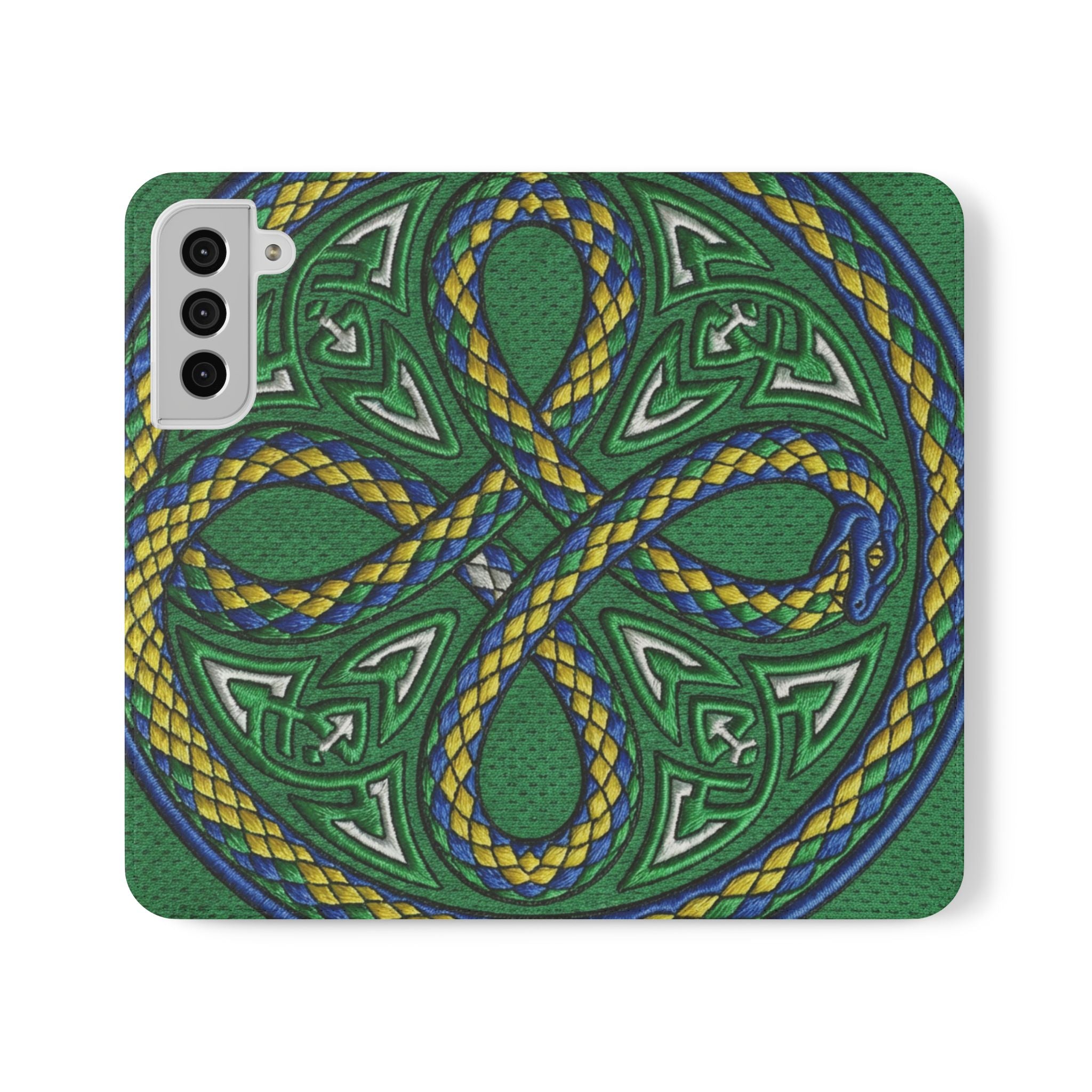 Ouroboros Green Flip Phone Case - Green & Gold Celtic Wallet Cover