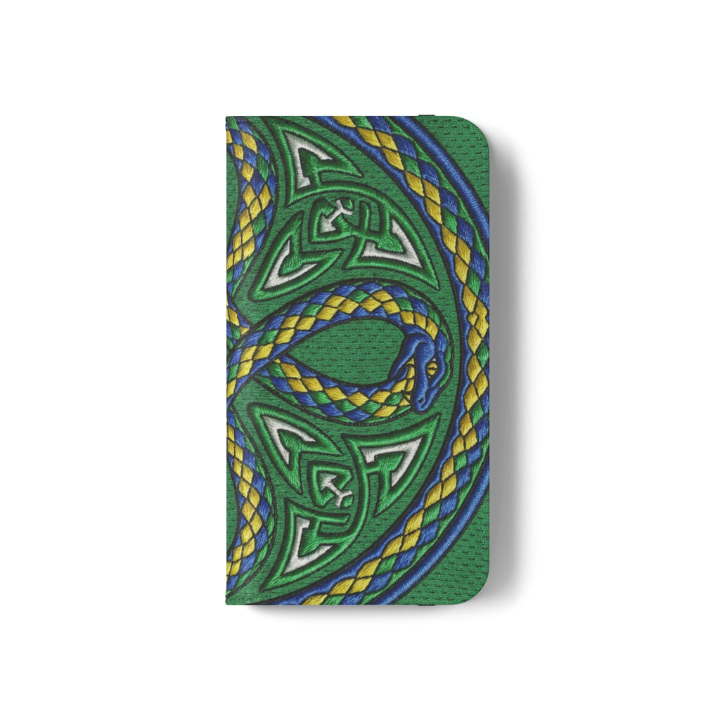 Ouroboros Green Flip Phone Case - Green & Gold Celtic Wallet Cover
