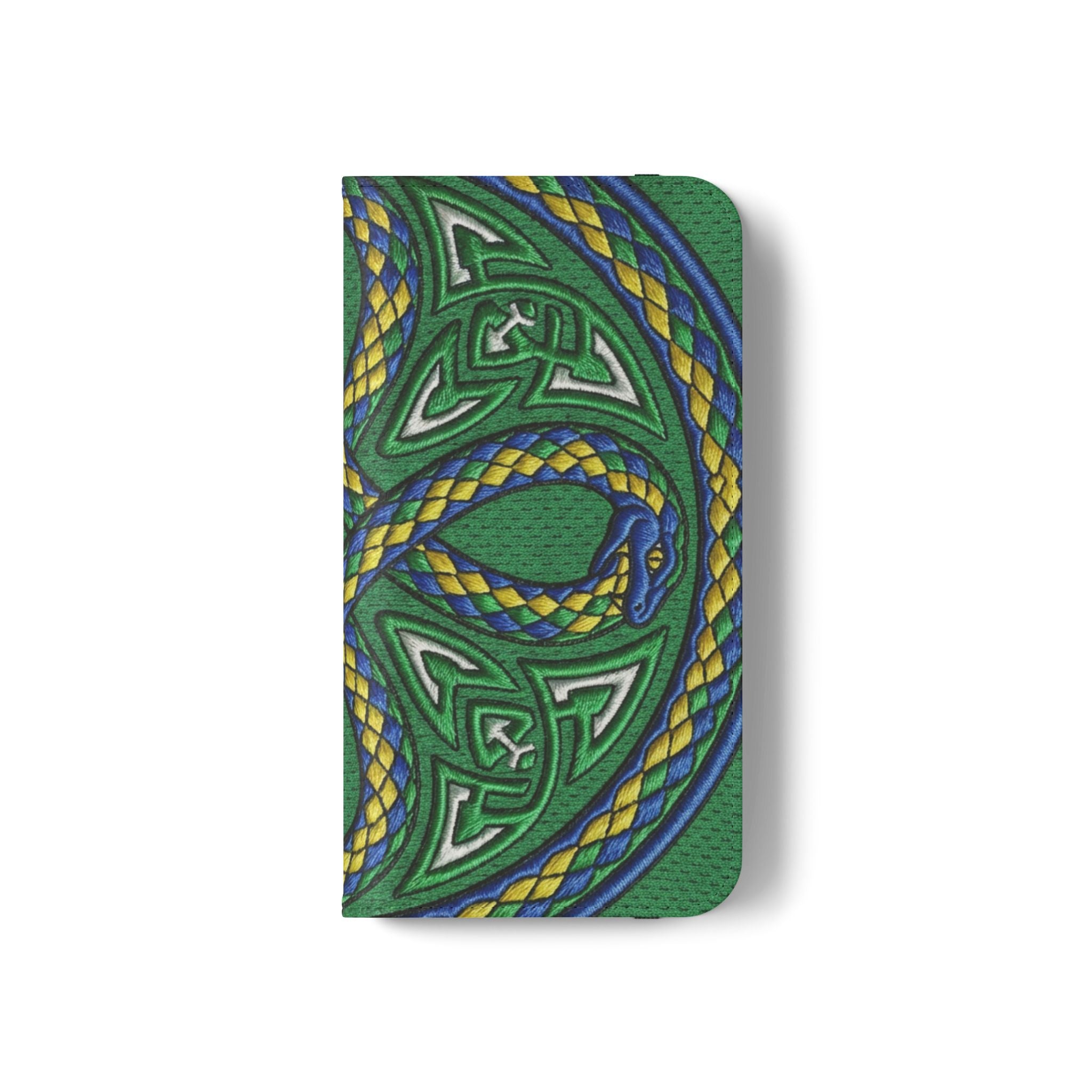 Ouroboros Green Flip Phone Case - Green & Gold Celtic Wallet Cover