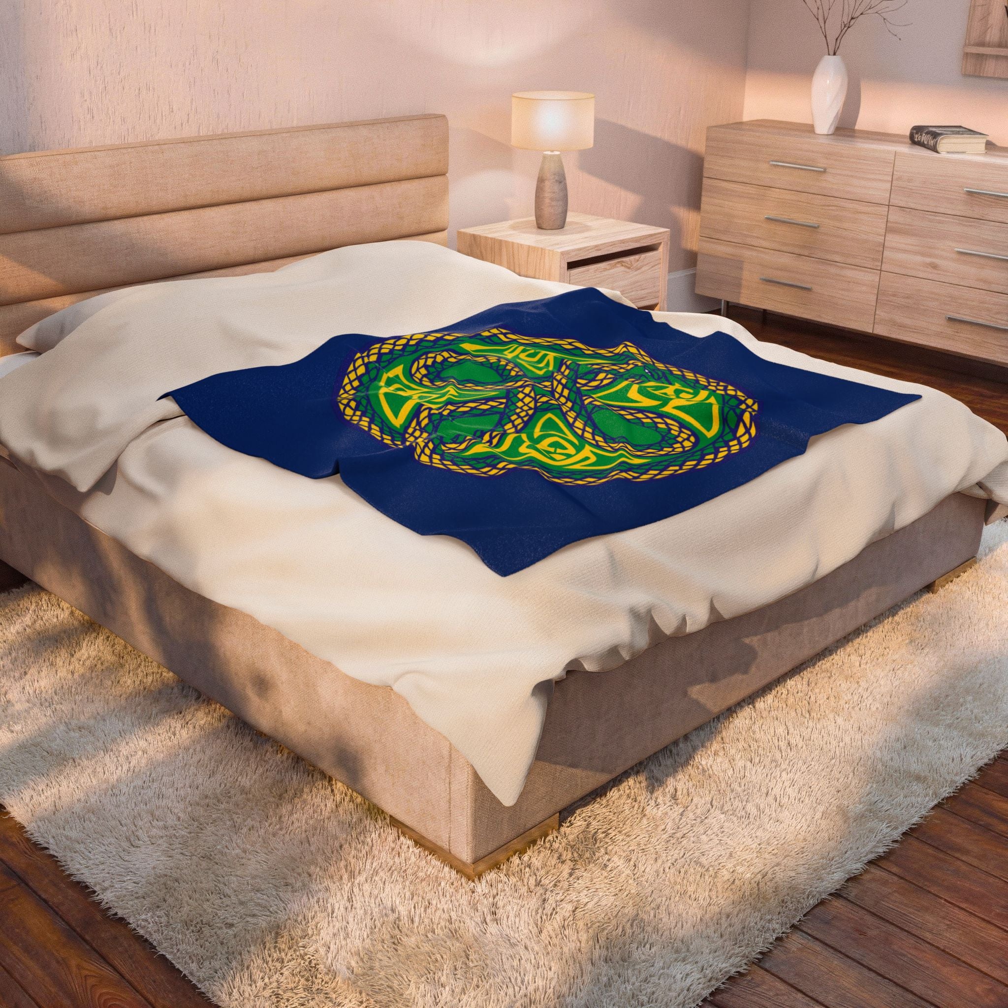 Ouroboros Green/Blue Mandala Velveteen Blanket