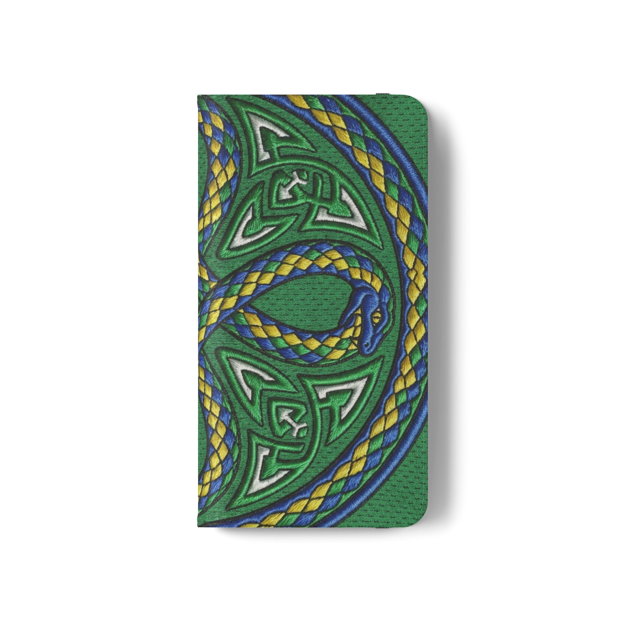 Ouroboros Green Flip Phone Case - Green & Gold Celtic Wallet Cover